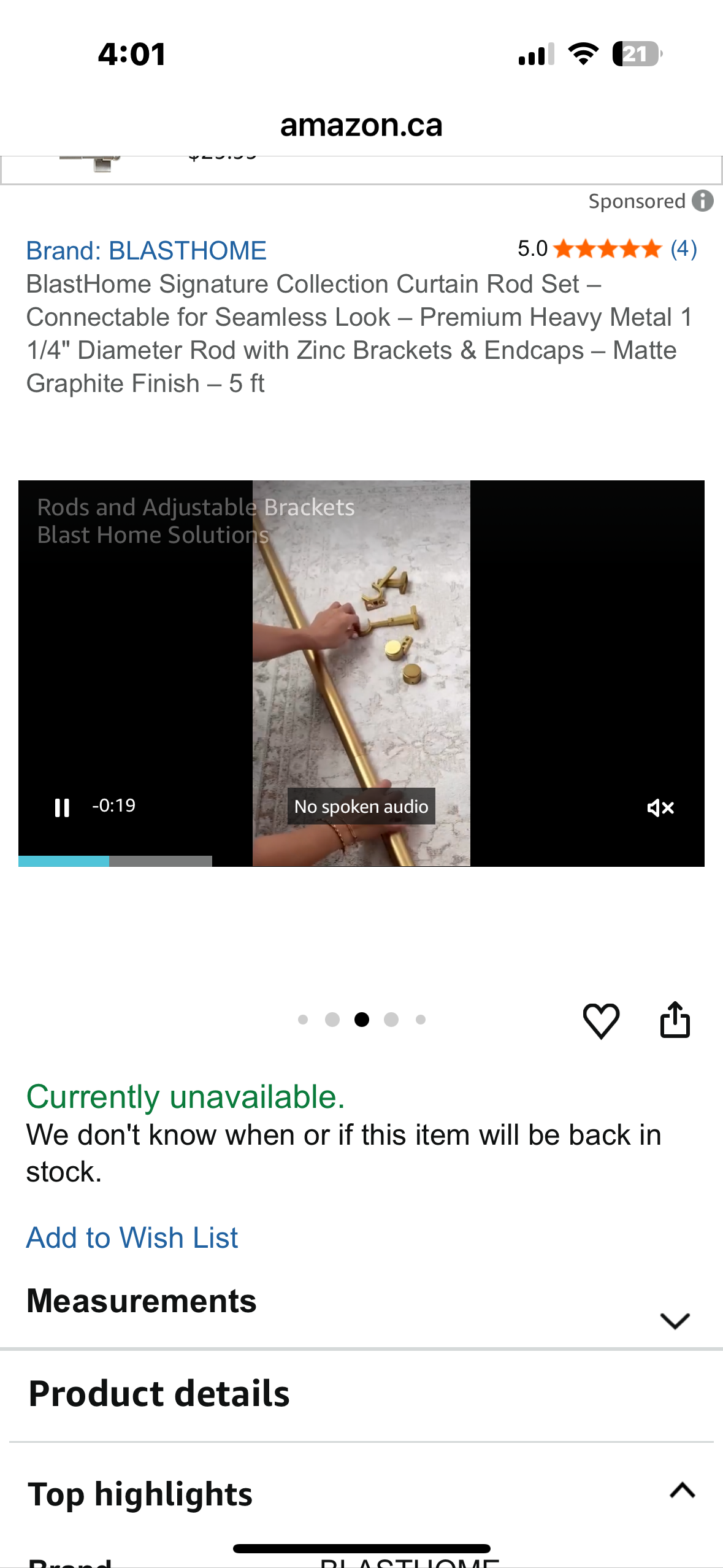 BlastHome Signature Collection Curtain Rod Set – Connectable for Seamless Look – Premium Heavy Metal 1 1/4" Diameter Rod with Zinc Brackets & Endcaps – Matte Graphite Finish – 5 ft (L1089)