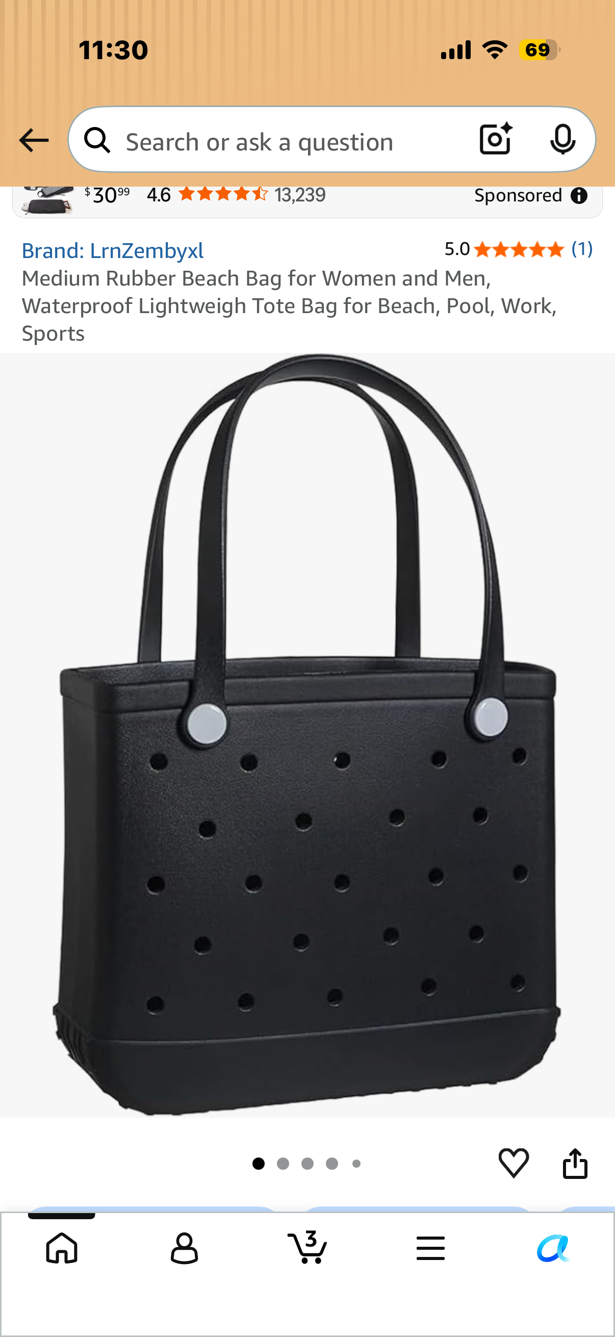 Medium Rubber Beach Bag for Women and Men, Waterproof Lightweigh Tote Bag for Beach, Pool, Work, Sports