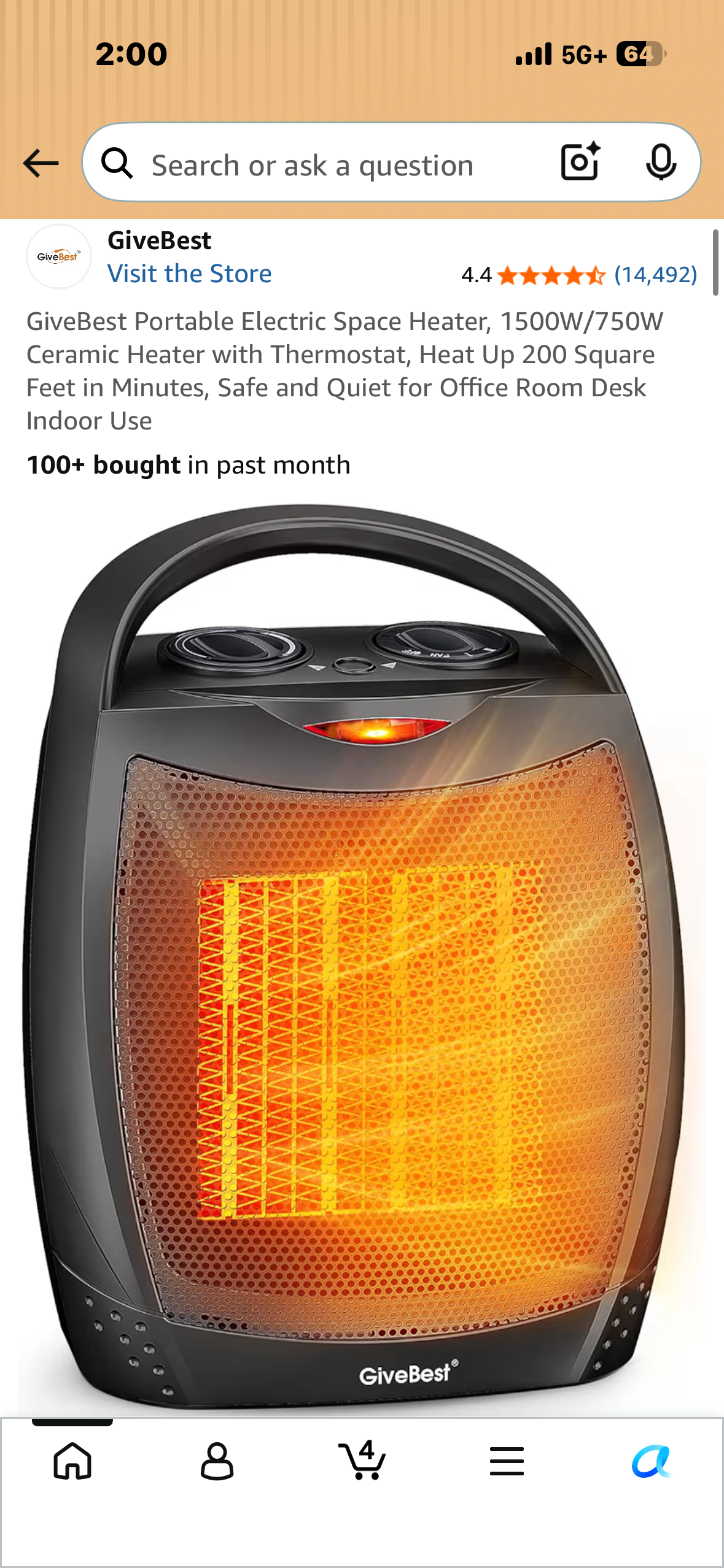 Portable Electric Space Heater, 1500W/750W Ceramic Heater with Thermostat, Heat Up 200 Square Feet in Minutes, Safe and Quiet for Indoor Use