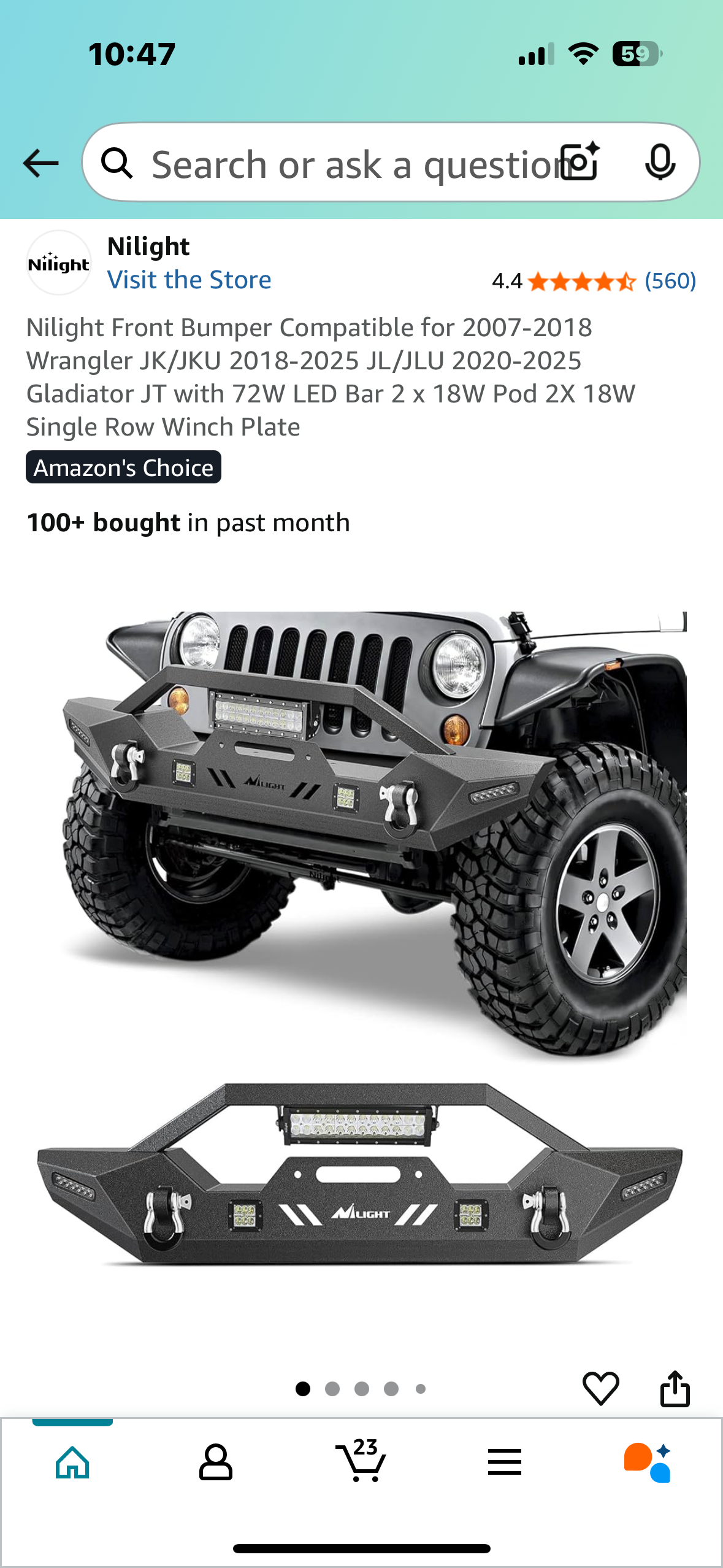 Nilight Front Bumper Compatible for 2007-2018 Wrangler JK/JKU 2018-2025 JL/JLU 2020-2025 Gladiator JT with 72W LED Bar 2 x 18W Pod 2X 18W Single Row Winch Plate  (G833)