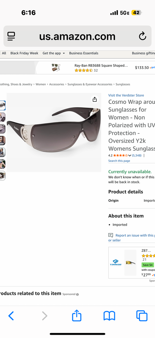 Verdster Cosmo Wrap around Sunglasses for Women - Non Polarized with UV Protection - Oversized Y2k Womens Sunglasses