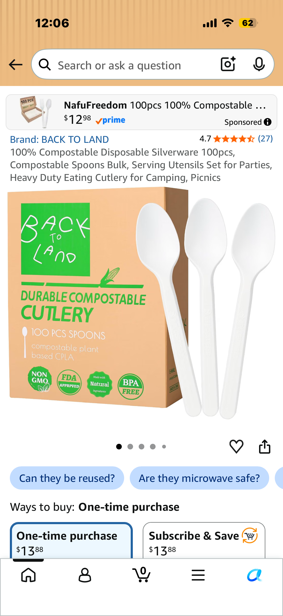 100% Compostable Disposable Silverware 100pcs, Compostable Spoons Bulk, Serving Utensils Set for Parties, Heavy Duty Eating Cutlery for Camping, Picnics