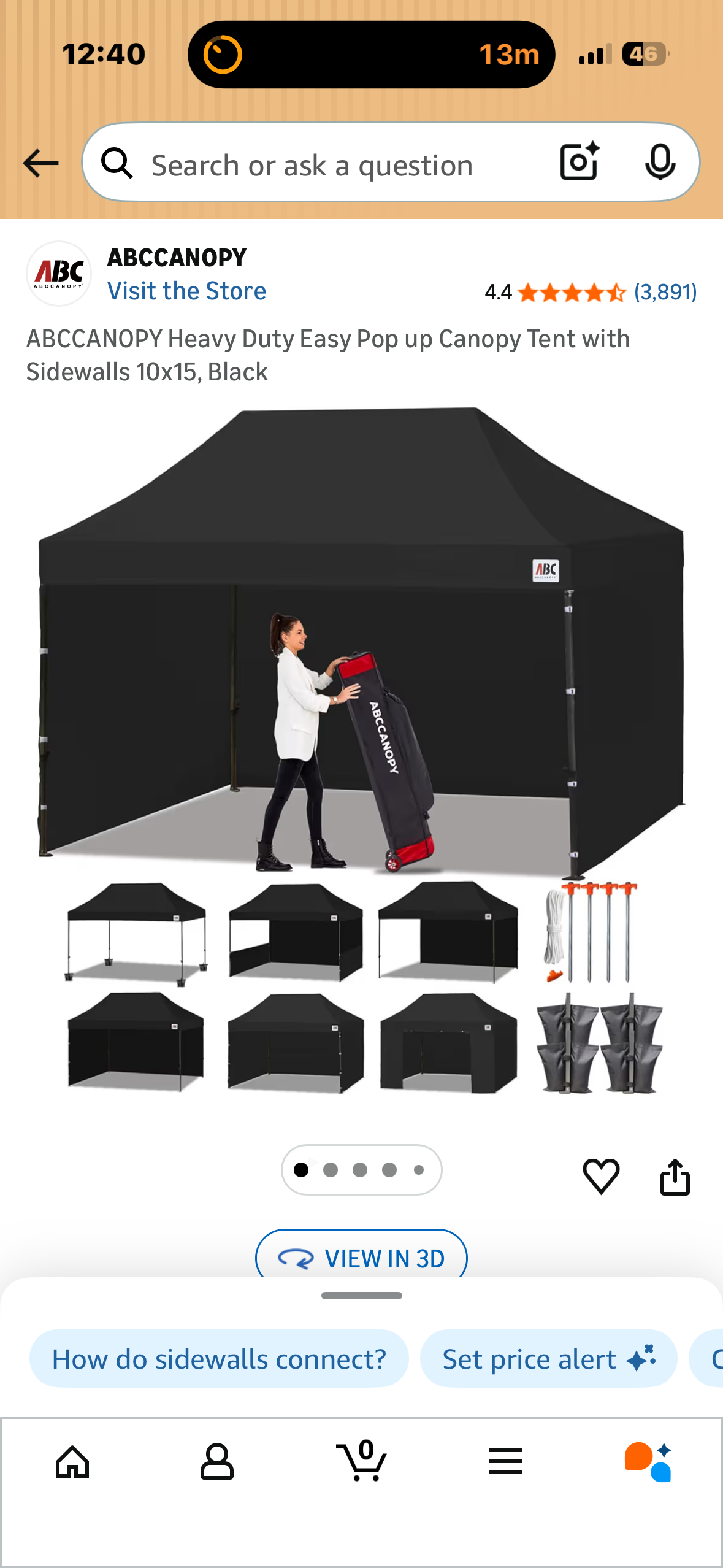 ABCCANOPY Heavy Duty Easy Pop up Canopy Tent with Sidewalls 10x15, Black (G1011)