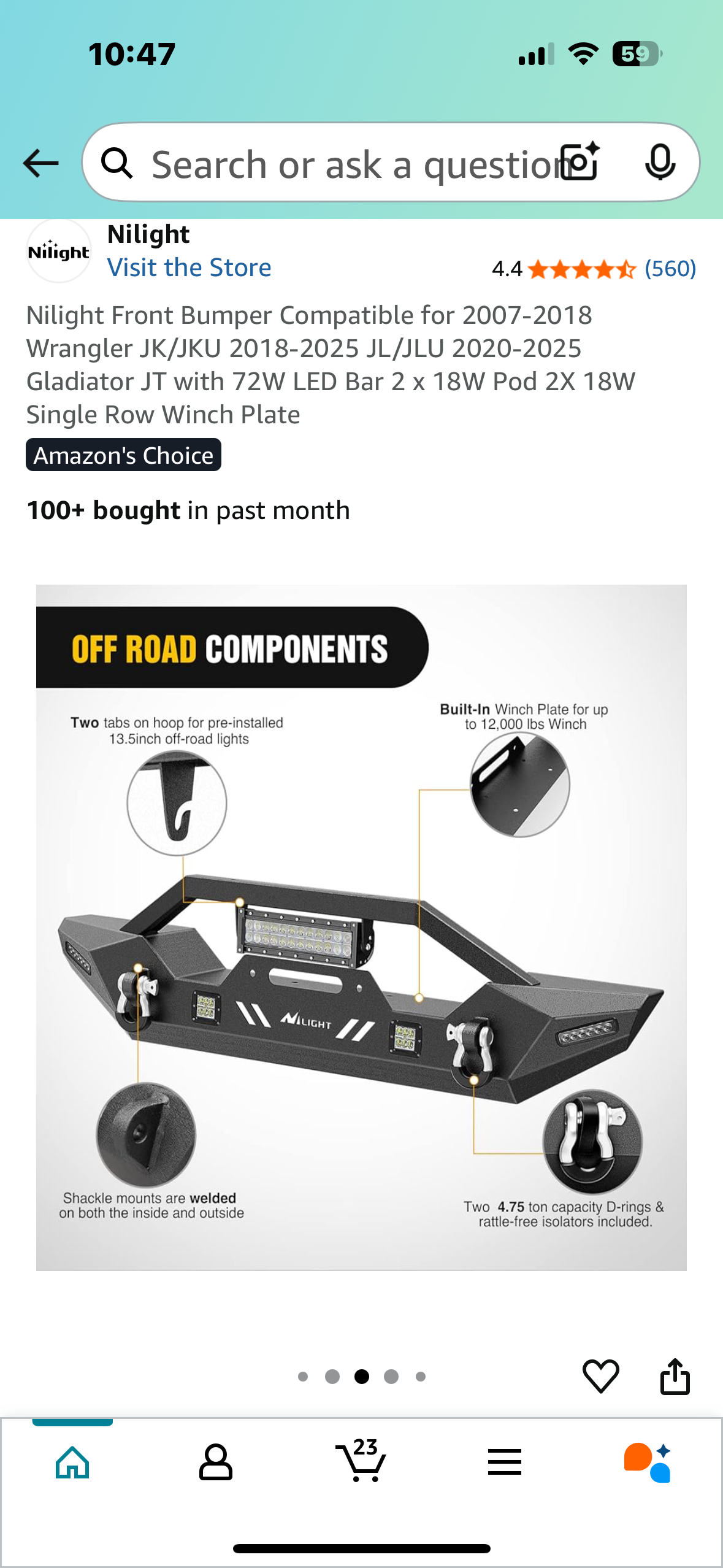 Nilight Front Bumper Compatible for 2007-2018 Wrangler JK/JKU 2018-2025 JL/JLU 2020-2025 Gladiator JT with 72W LED Bar 2 x 18W Pod 2X 18W Single Row Winch Plate  (G833)