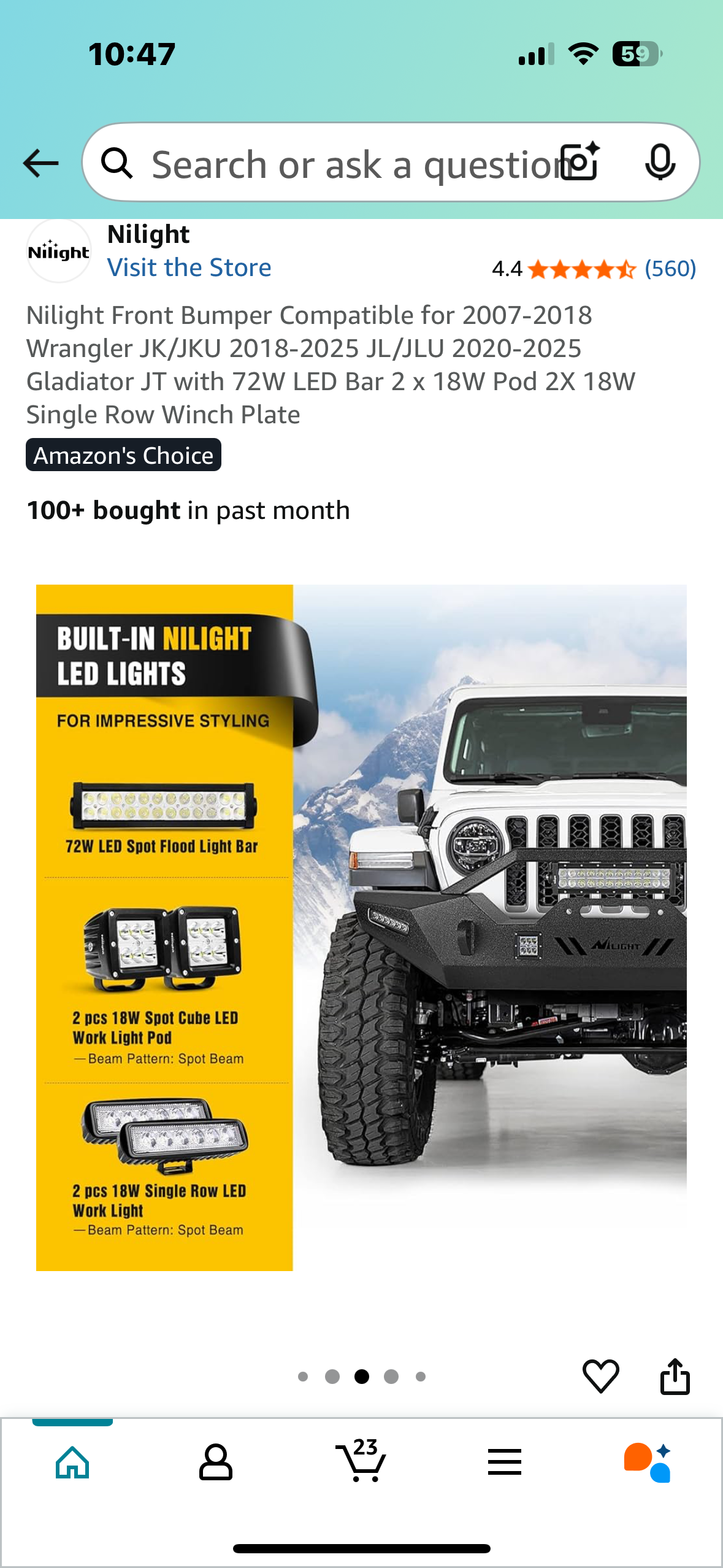 Nilight Front Bumper Compatible for 2007-2018 Wrangler JK/JKU 2018-2025 JL/JLU 2020-2025 Gladiator JT with 72W LED Bar 2 x 18W Pod 2X 18W Single Row Winch Plate  (G833)