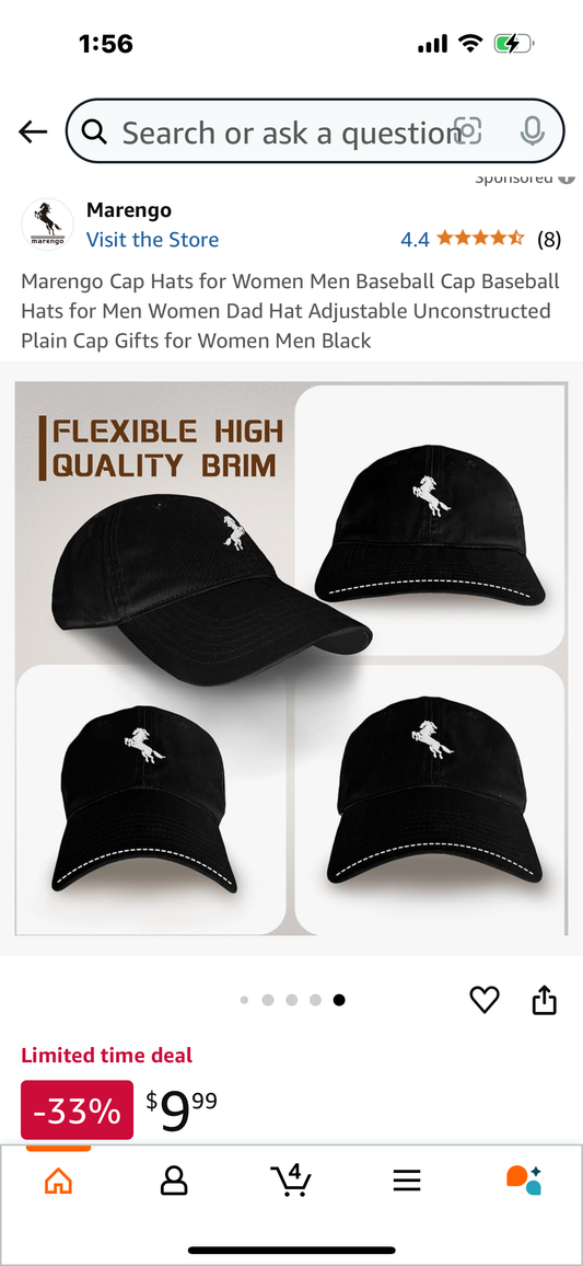 Marengo Cap Hats for Women Men Baseball Cap Baseball Hats for Men Women Dad Hat Adjustable Unconstructed Plain Cap Gifts for Women Men Black