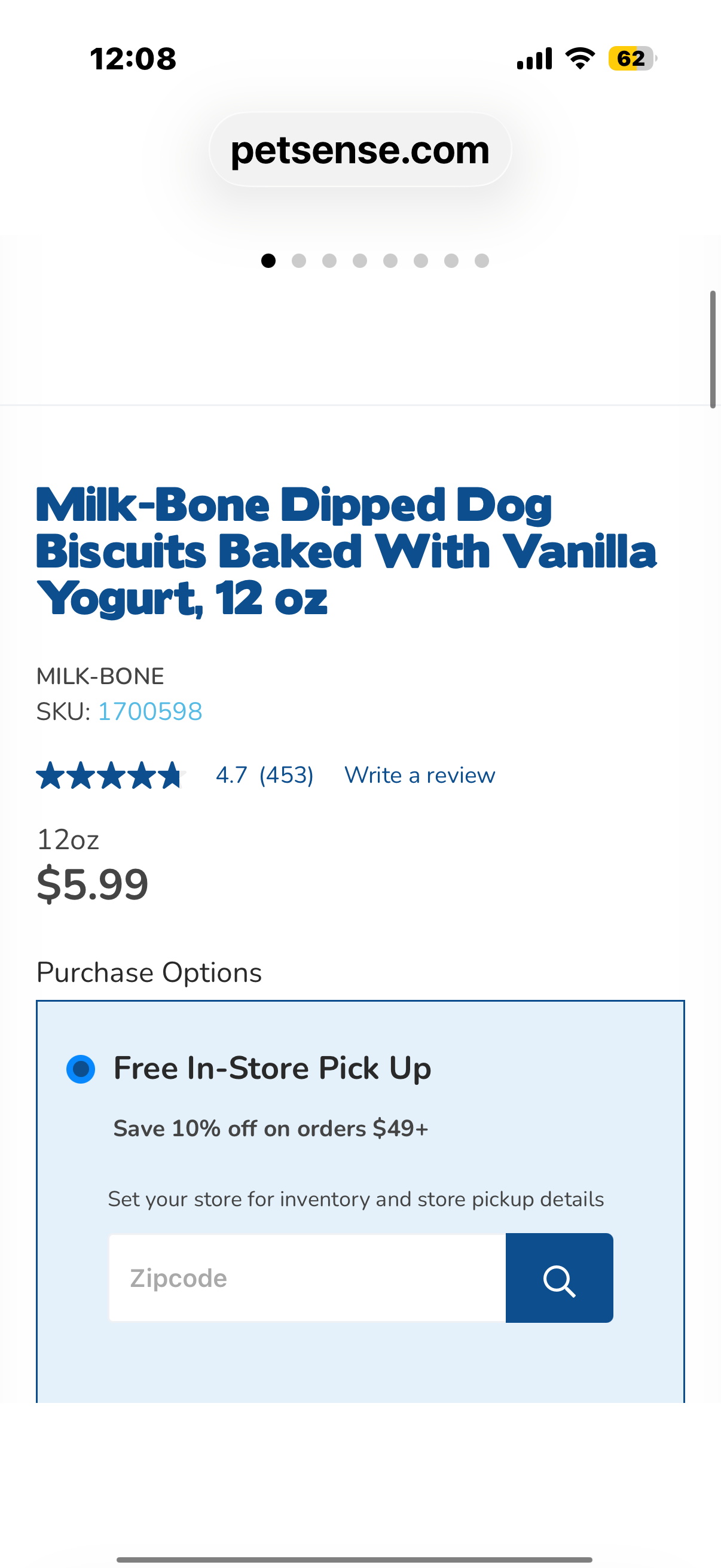 Milk-Bone 79100221608 12 oz Yogurt Dipped Dog Treats