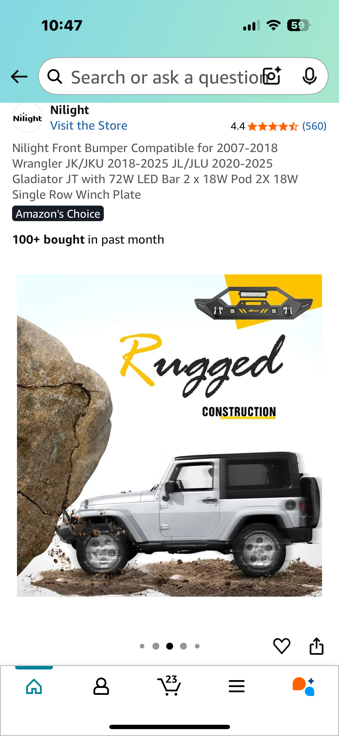 Nilight Front Bumper Compatible for 2007-2018 Wrangler JK/JKU 2018-2025 JL/JLU 2020-2025 Gladiator JT with 72W LED Bar 2 x 18W Pod 2X 18W Single Row Winch Plate  (G833)