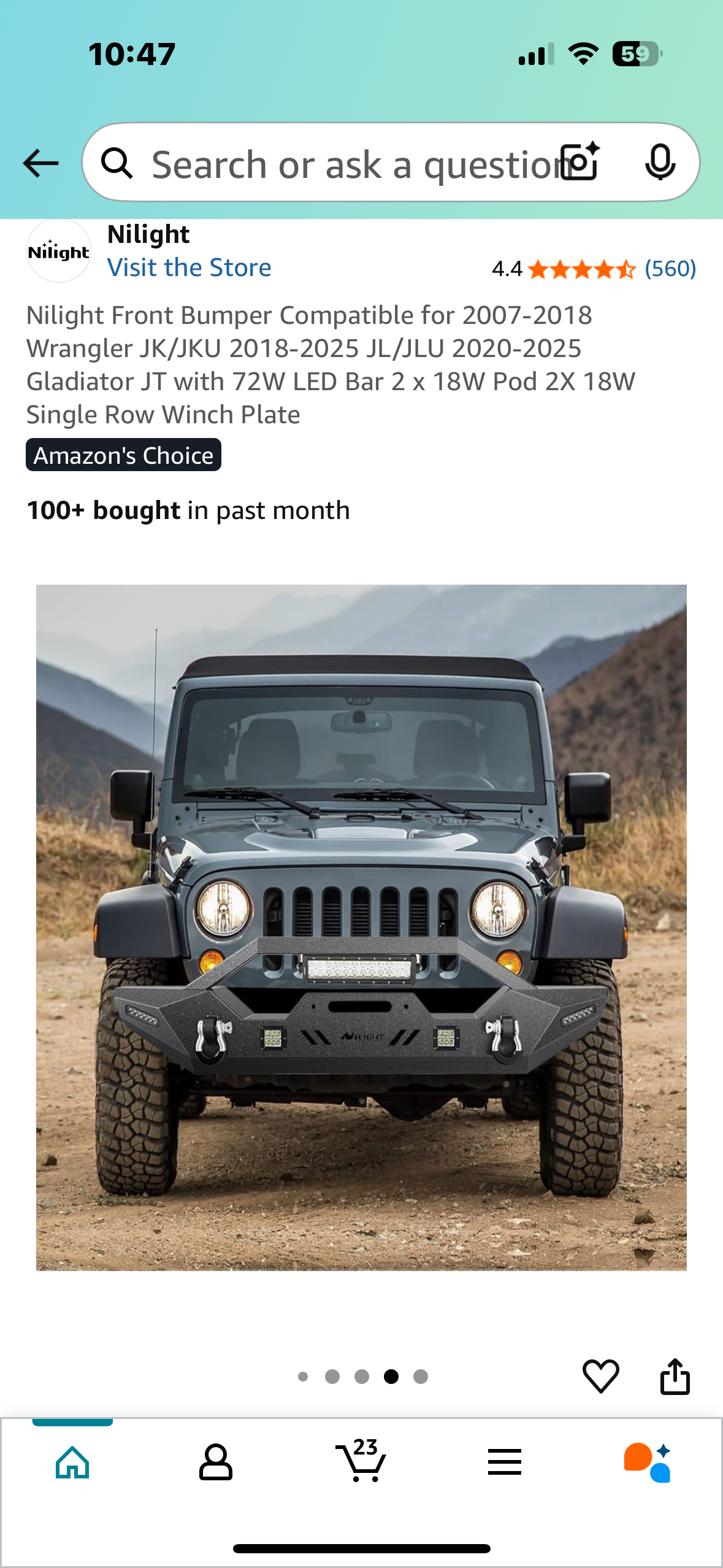 Nilight Front Bumper Compatible for 2007-2018 Wrangler JK/JKU 2018-2025 JL/JLU 2020-2025 Gladiator JT with 72W LED Bar 2 x 18W Pod 2X 18W Single Row Winch Plate  (G833)