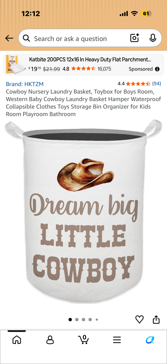 Cowboy Nursery Laundry Basket, Toybox for Boys Room, Western Baby Cowboy Laundry Basket Hamper Waterproof Collapsible Clothes Toys Storage Bin Organizer for Kids Room Playroom Bathroom