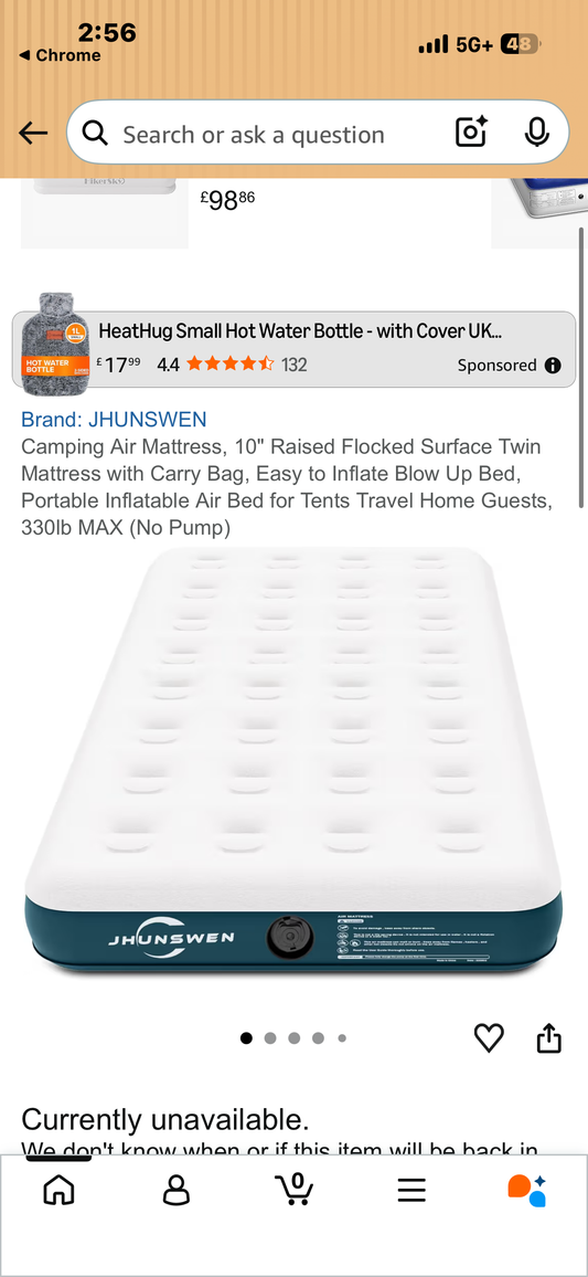 Camping Air Mattress, 10" Raised Flocked Surface Twin Mattress with Carry Bag, Easy to Inflate Blow Up Bed, Portable Inflatable Air Bed for Tents Travel Home Guests, 330lb MAX (No Pump)*