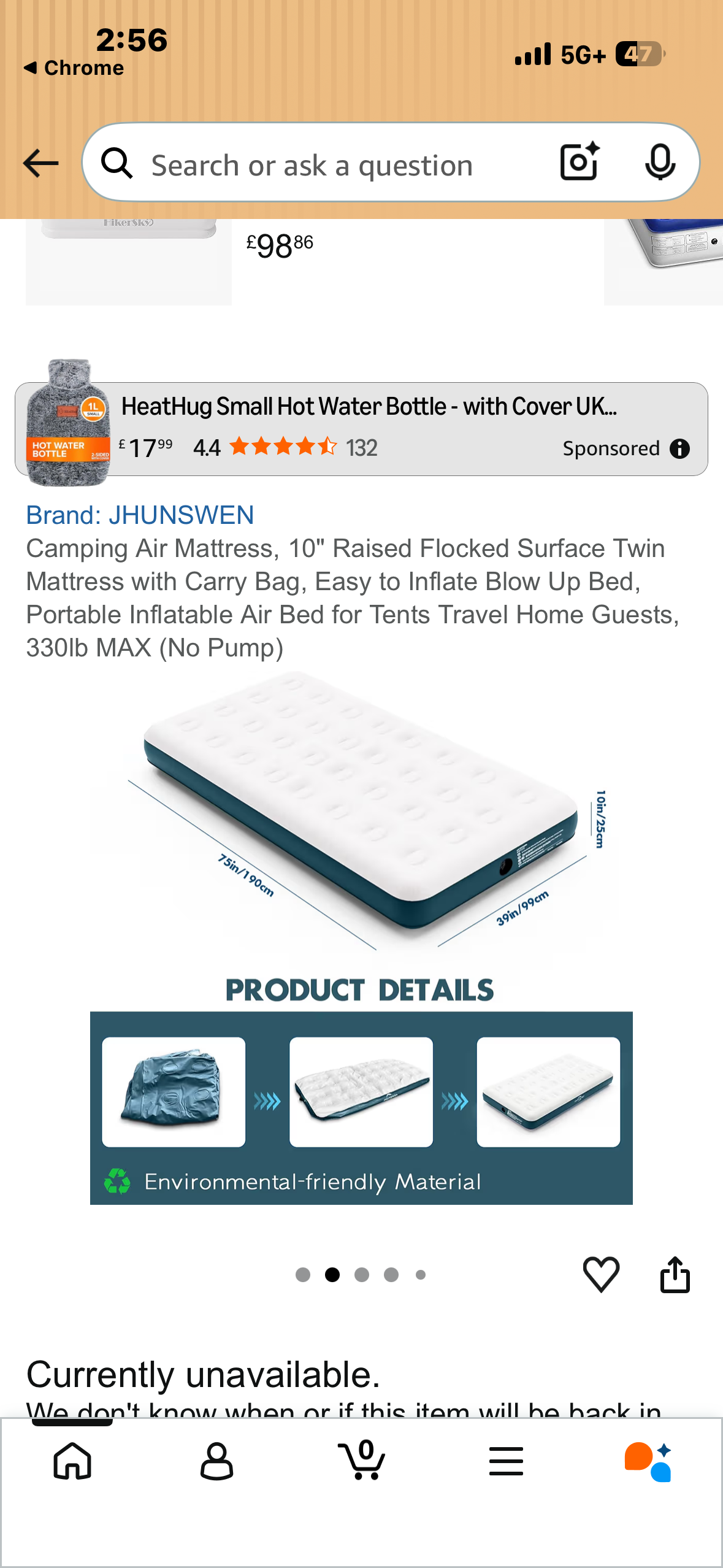 Camping Air Mattress, 10" Raised Flocked Surface Twin Mattress with Carry Bag, Easy to Inflate Blow Up Bed, Portable Inflatable Air Bed for Tents Travel Home Guests, 330lb MAX (No Pump)