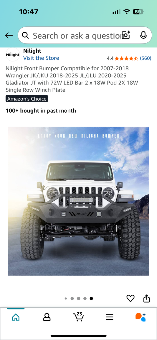 Nilight Front Bumper Compatible for 2007-2018 Wrangler JK/JKU 2018-2025 JL/JLU 2020-2025 Gladiator JT with 72W LED Bar 2 x 18W Pod 2X 18W Single Row Winch Plate  (G833)