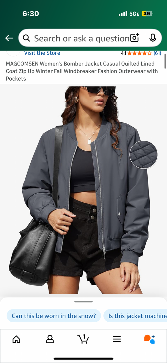 MAGCOMSEN Women's Bomber Jacket Casual Quilted Lined Coat Zip Up Winter Fall Windbreaker Fashion Outerwear with Pockets