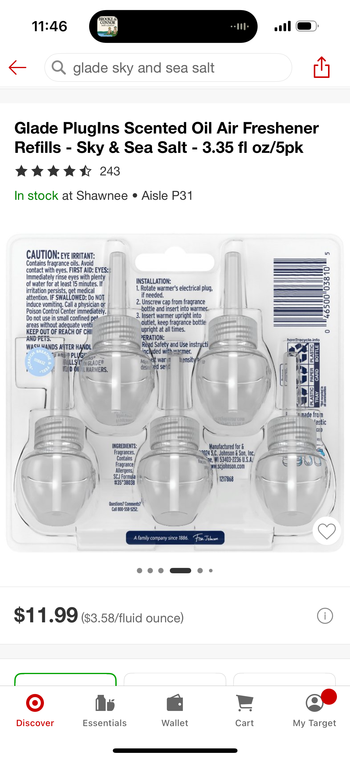 Glade PlugIns Scented Oil Air Freshener Refills - Sky & Sea Salt - 3.35 fl oz/5pk