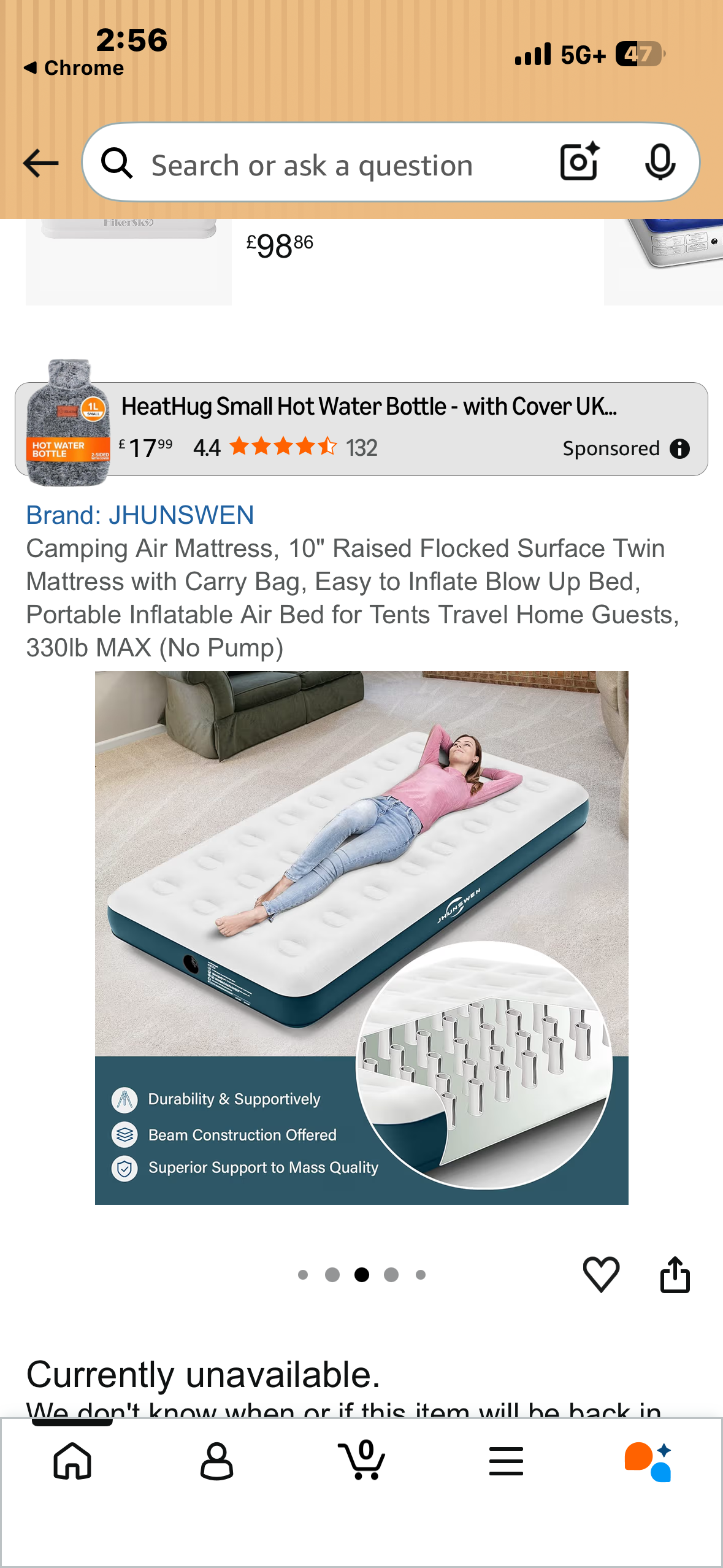 Camping Air Mattress, 10" Raised Flocked Surface Twin Mattress with Carry Bag, Easy to Inflate Blow Up Bed, Portable Inflatable Air Bed for Tents Travel Home Guests, 330lb MAX (No Pump)
