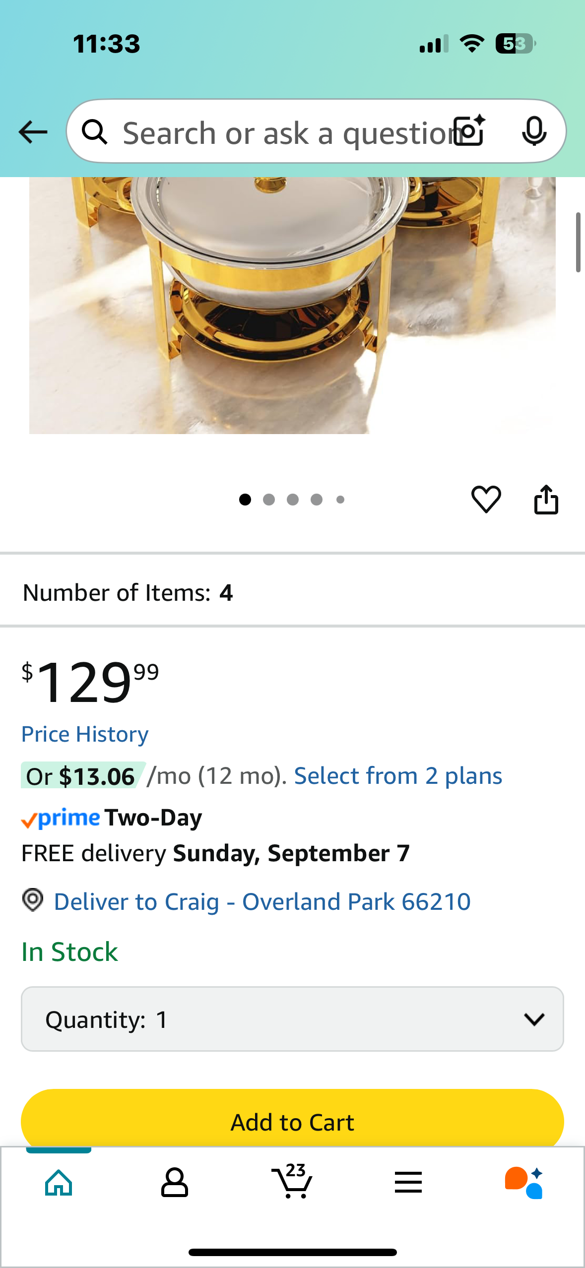 Chafing Dishes Buffet Set 4 Pack 6QT, Stainless Steel Food Warmers for Catering, Parties & Events, Gold and Silver Colors Chafing Dish Buffet Set (L969)