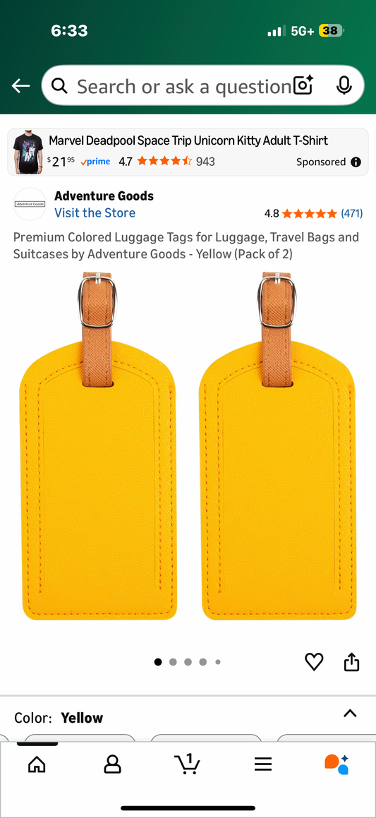 Premium Colored Luggage Tags for Luggage, Travel Bags and Suitcases by Adventure Goods - Yellow (Pack of 2