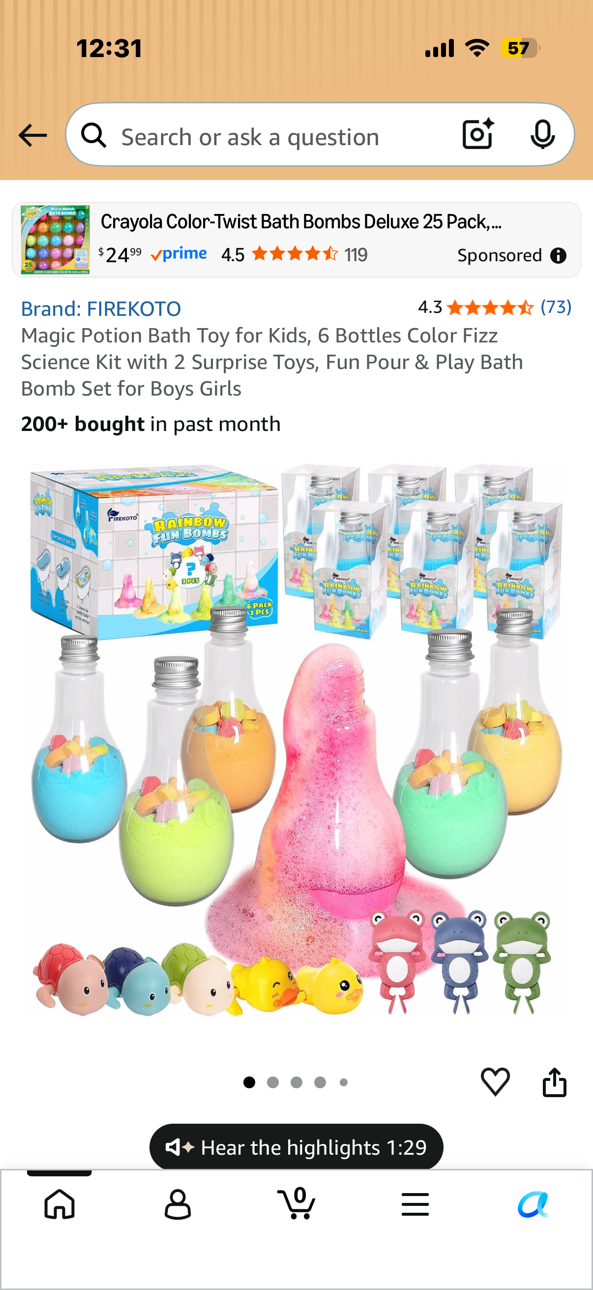 Magic Potion Bath Toy for Kids, 6 Bottles Color Fizz Science Kit with 2 Surprise Toys, Fun Pour & Play Bath Bomb Set for Boys Girls