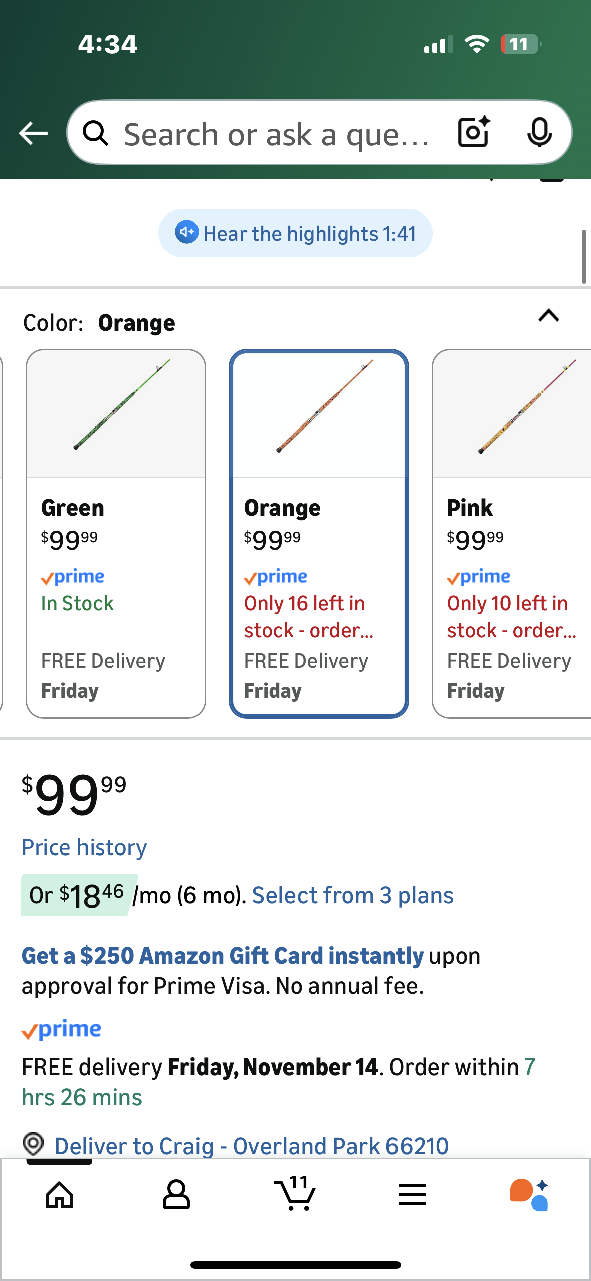 ANCIENT MARINER Catfish Fishing Rods, 7'6" One-Piece Glow with Black Light Ancient Mariner Albatross Catfishing Casting Rod, Medium Heavy (W539)