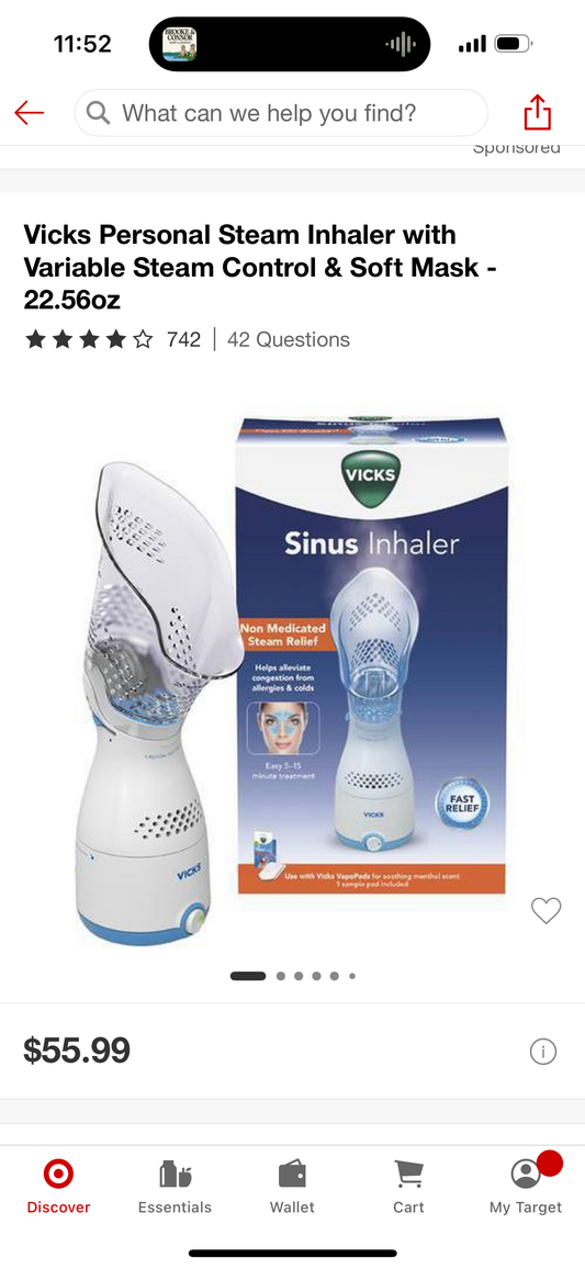 Vicks Personal Steam Inhaler with Variable Steam Control & Soft Mask - 22.56oz