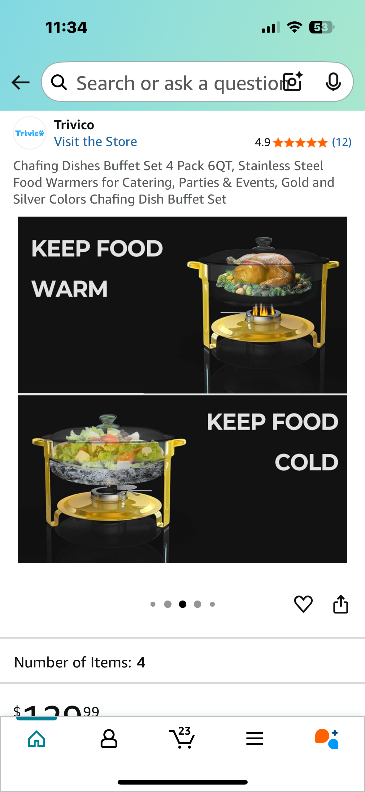 Chafing Dishes Buffet Set 4 Pack 6QT, Stainless Steel Food Warmers for Catering, Parties & Events, Gold and Silver Colors Chafing Dish Buffet Set (L969)