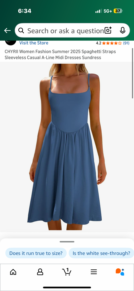 CHYRII Women Fashion Summer 2025 Spaghetti Straps Sleeveless Casual A-Line Midi Dresses Sundress (Size Medium)