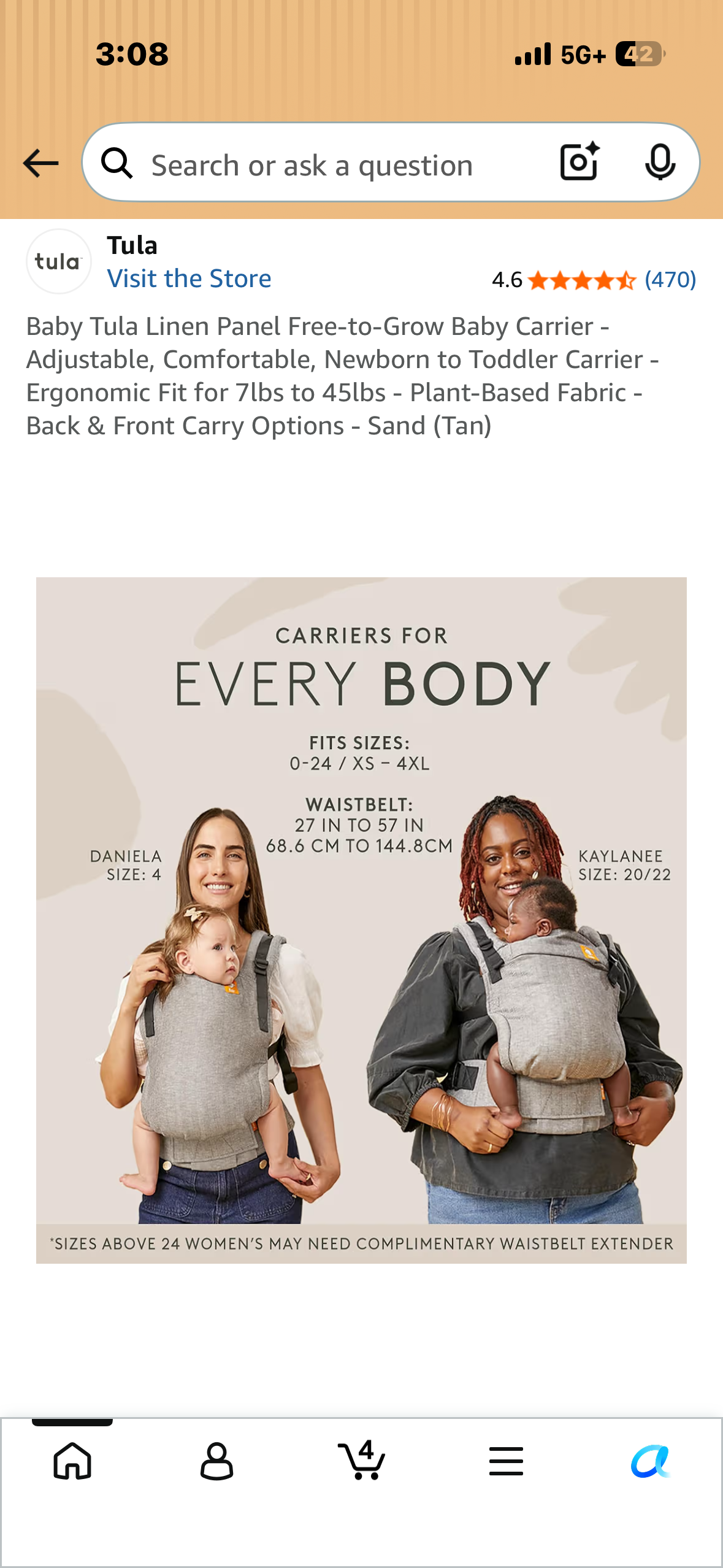 Baby Tula Linen Panel Free-to-Grow Baby Carrier - Adjustable, Comfortable, Newborn to Toddler Carrier - Ergonomic Fit for 7lbs to 45lbs - Plant-Based Fabric - Back & Front Carry Options - Sand (Tan)