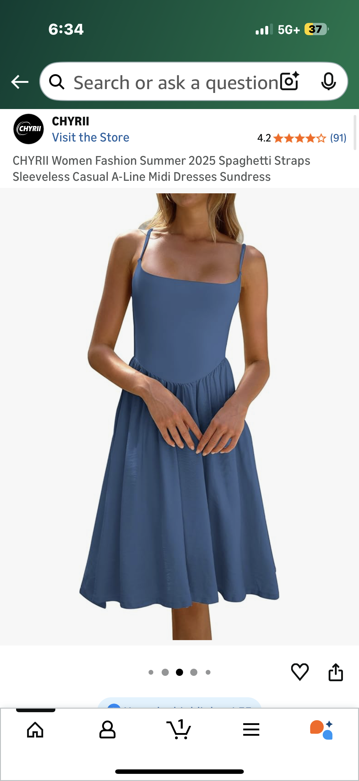 CHYRII Women Fashion Summer 2025 Spaghetti Straps Sleeveless Casual A-Line Midi Dresses Sundress (Size Medium)