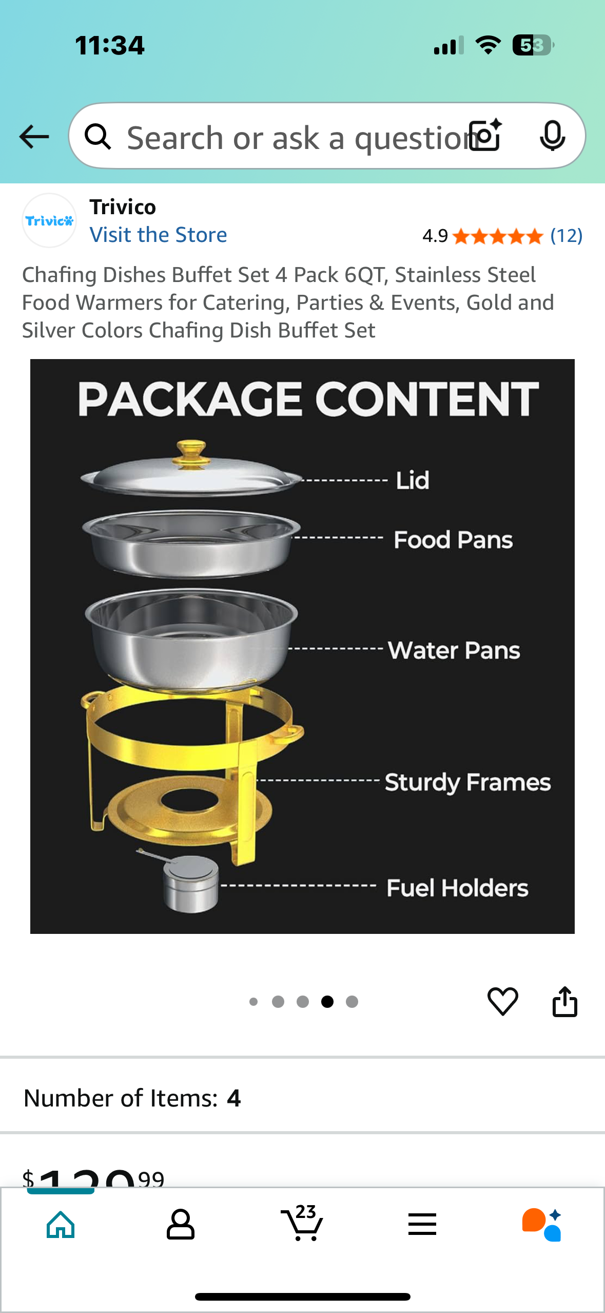 Chafing Dishes Buffet Set 4 Pack 6QT, Stainless Steel Food Warmers for Catering, Parties & Events, Gold and Silver Colors Chafing Dish Buffet Set (L969)
