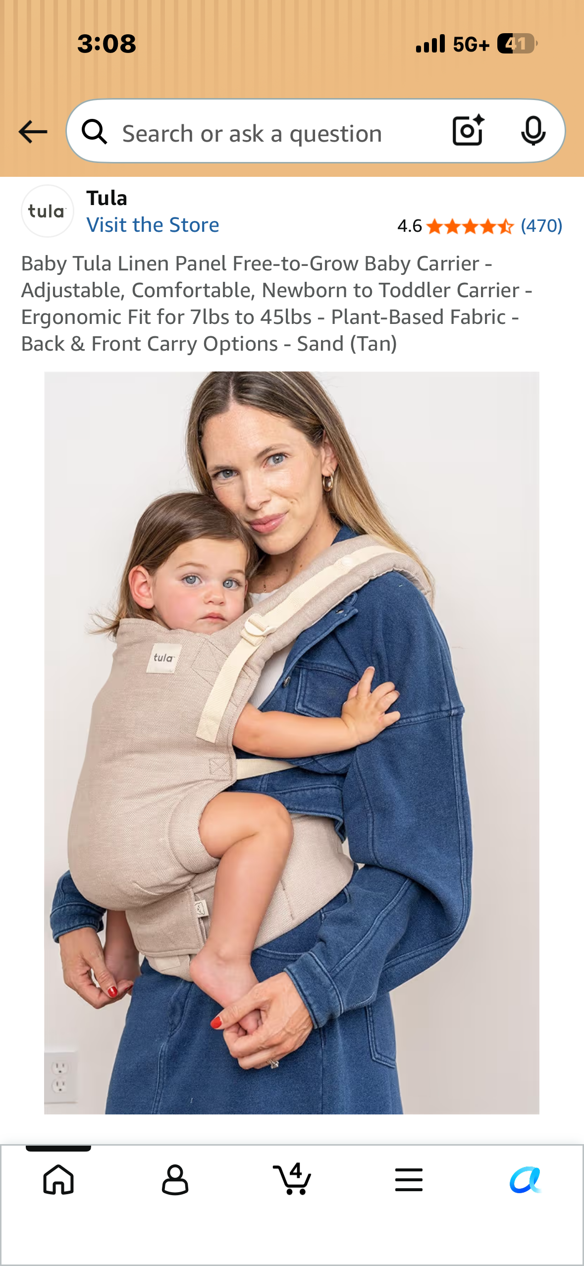 Baby Tula Linen Panel Free-to-Grow Baby Carrier - Adjustable, Comfortable, Newborn to Toddler Carrier - Ergonomic Fit for 7lbs to 45lbs - Plant-Based Fabric - Back & Front Carry Options - Sand (Tan)