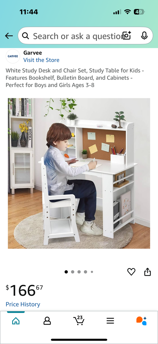 White Study Desk and Chair Set, Study Table for Kids - Features Bookshelf, Bulletin Board, and Cabinets - Perfect for Boys and Girls Ages 3-8 (B1039)