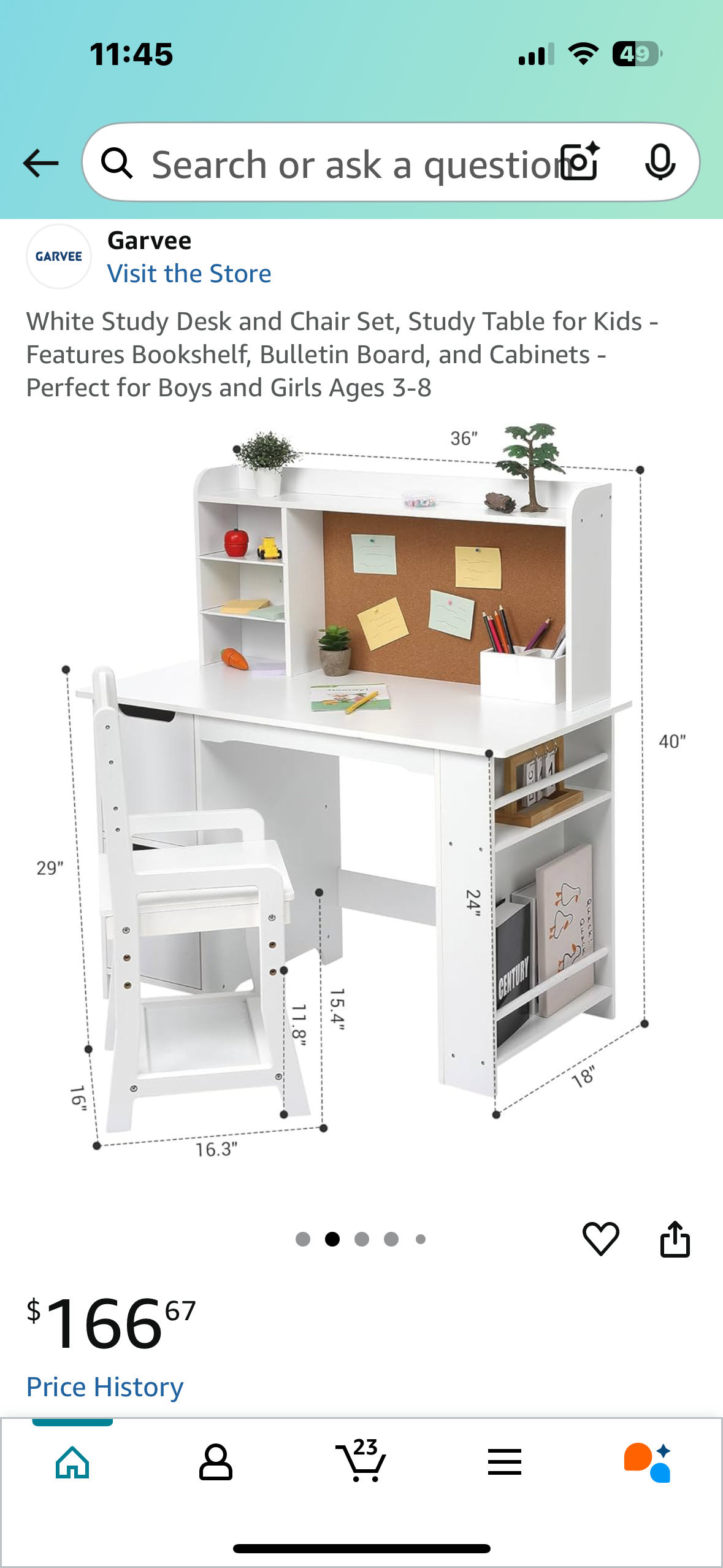 White Study Desk and Chair Set, Study Table for Kids - Features Bookshelf, Bulletin Board, and Cabinets - Perfect for Boys and Girls Ages 3-8 (B1039)