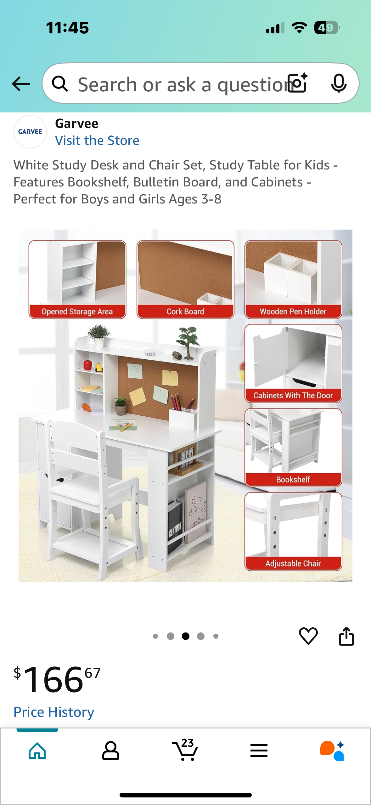 White Study Desk and Chair Set, Study Table for Kids - Features Bookshelf, Bulletin Board, and Cabinets - Perfect for Boys and Girls Ages 3-8 (B1039)