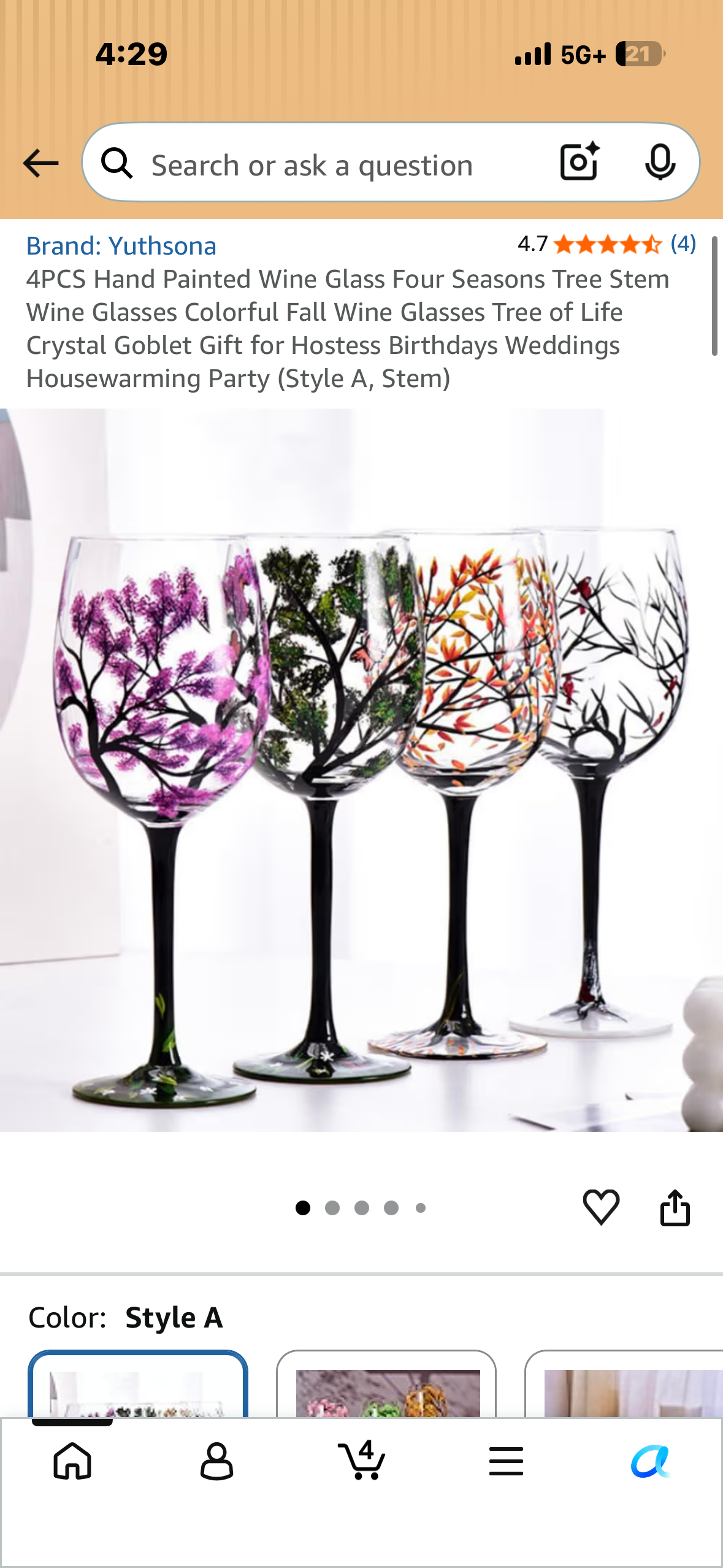 4PCS Hand Painted Wine Glasses, Four Seasons Tree Stem Wine Glasses, Colorful Fall Wine Glasses Tree of Life (Style A, Stem)