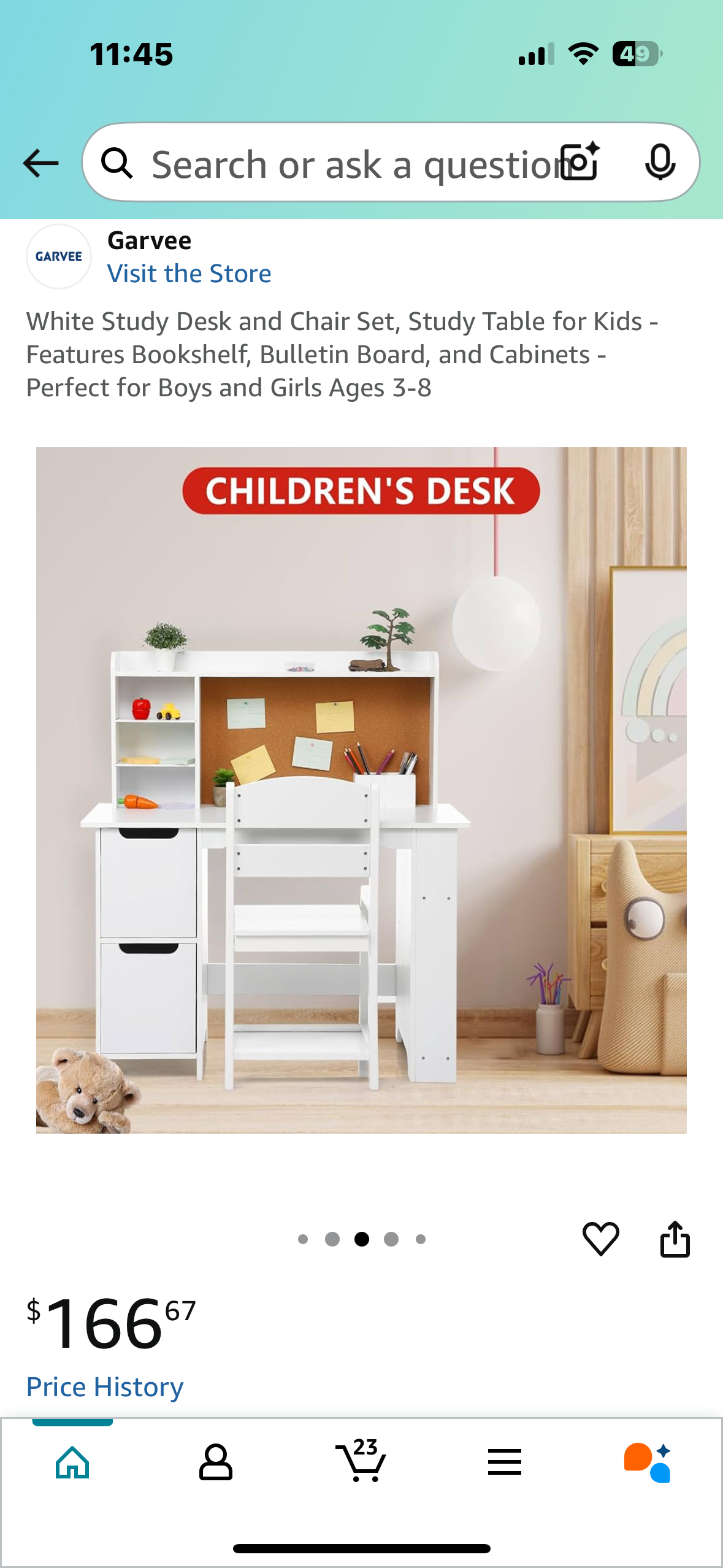 White Study Desk and Chair Set, Study Table for Kids - Features Bookshelf, Bulletin Board, and Cabinets - Perfect for Boys and Girls Ages 3-8 (B1039)