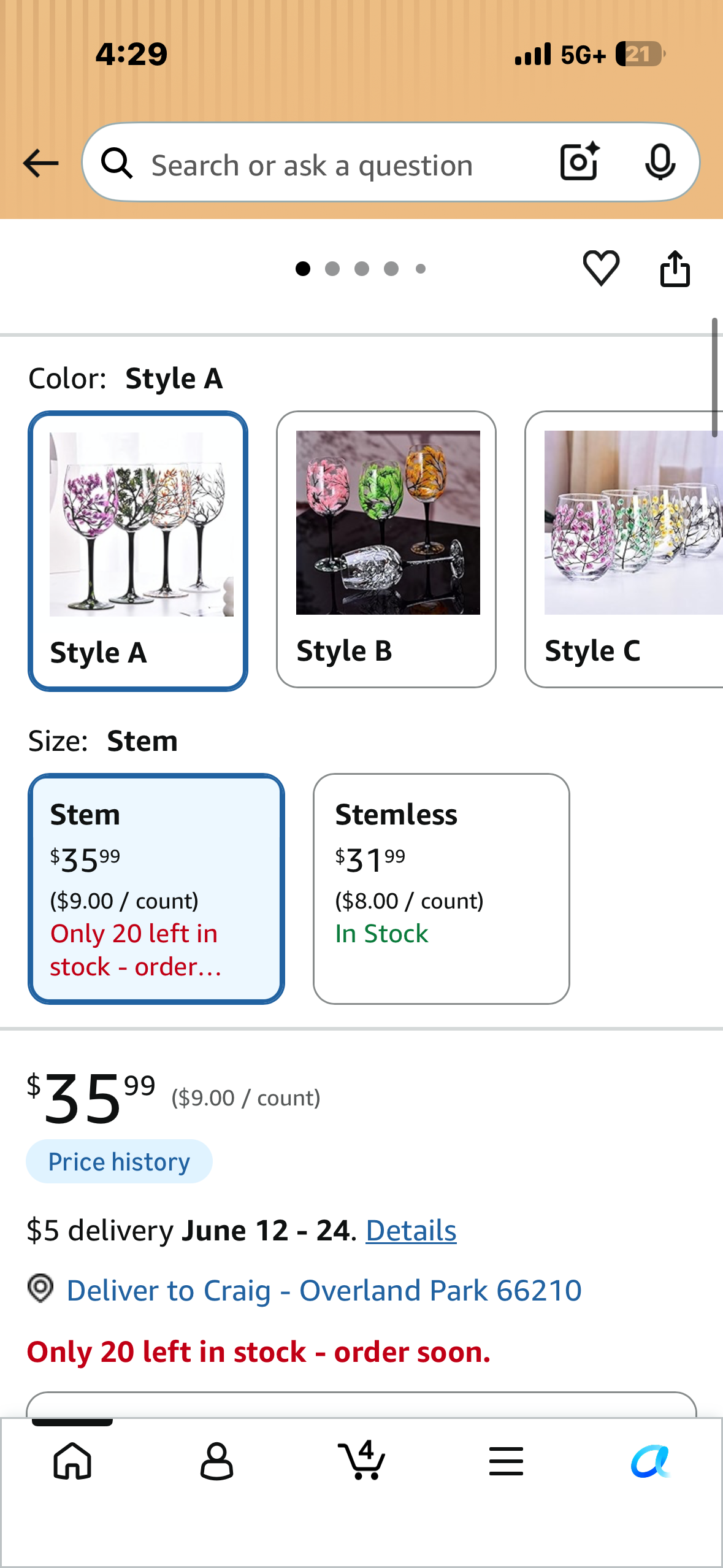 4PCS Hand Painted Wine Glasses, Four Seasons Tree Stem Wine Glasses, Colorful Fall Wine Glasses Tree of Life (Style A, Stem)