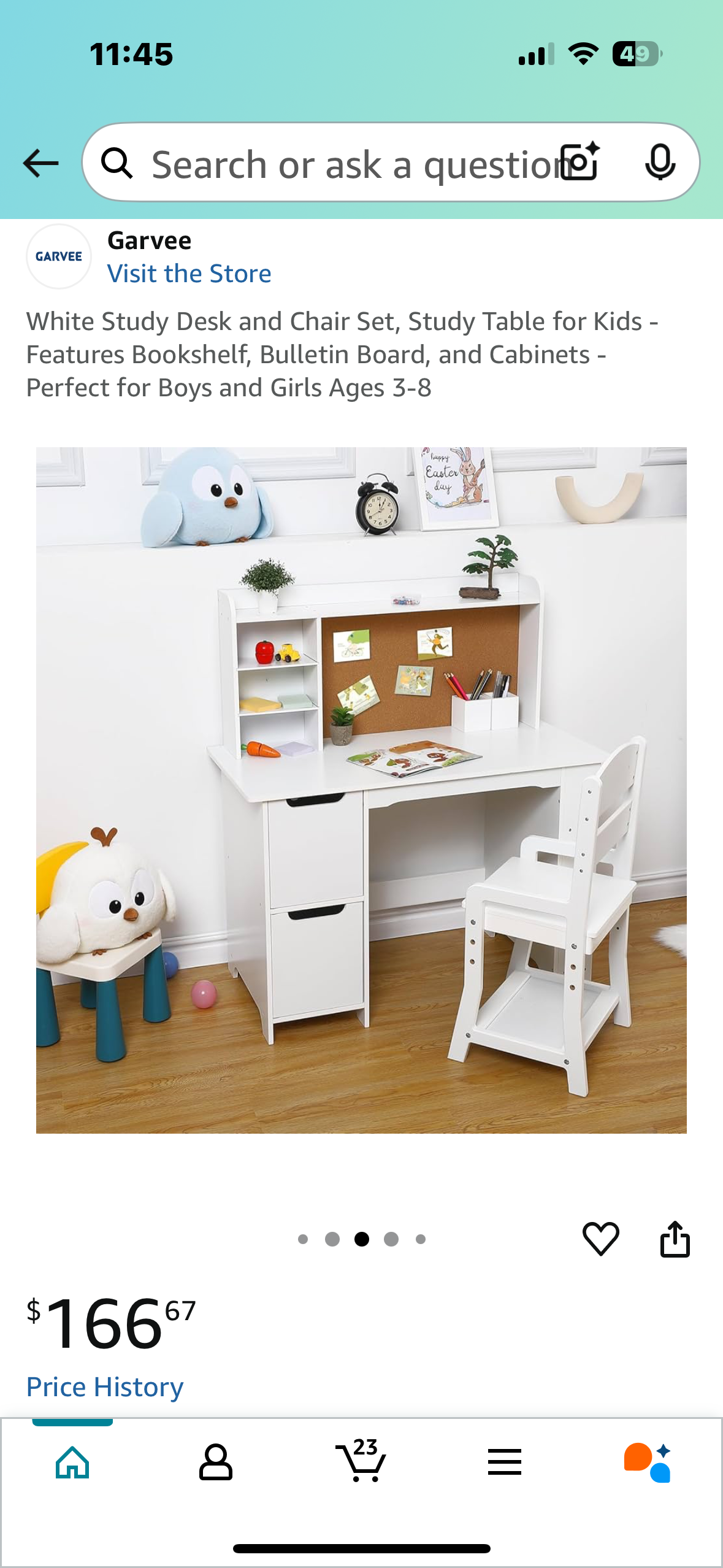 White Study Desk and Chair Set, Study Table for Kids - Features Bookshelf, Bulletin Board, and Cabinets - Perfect for Boys and Girls Ages 3-8 (B1039)