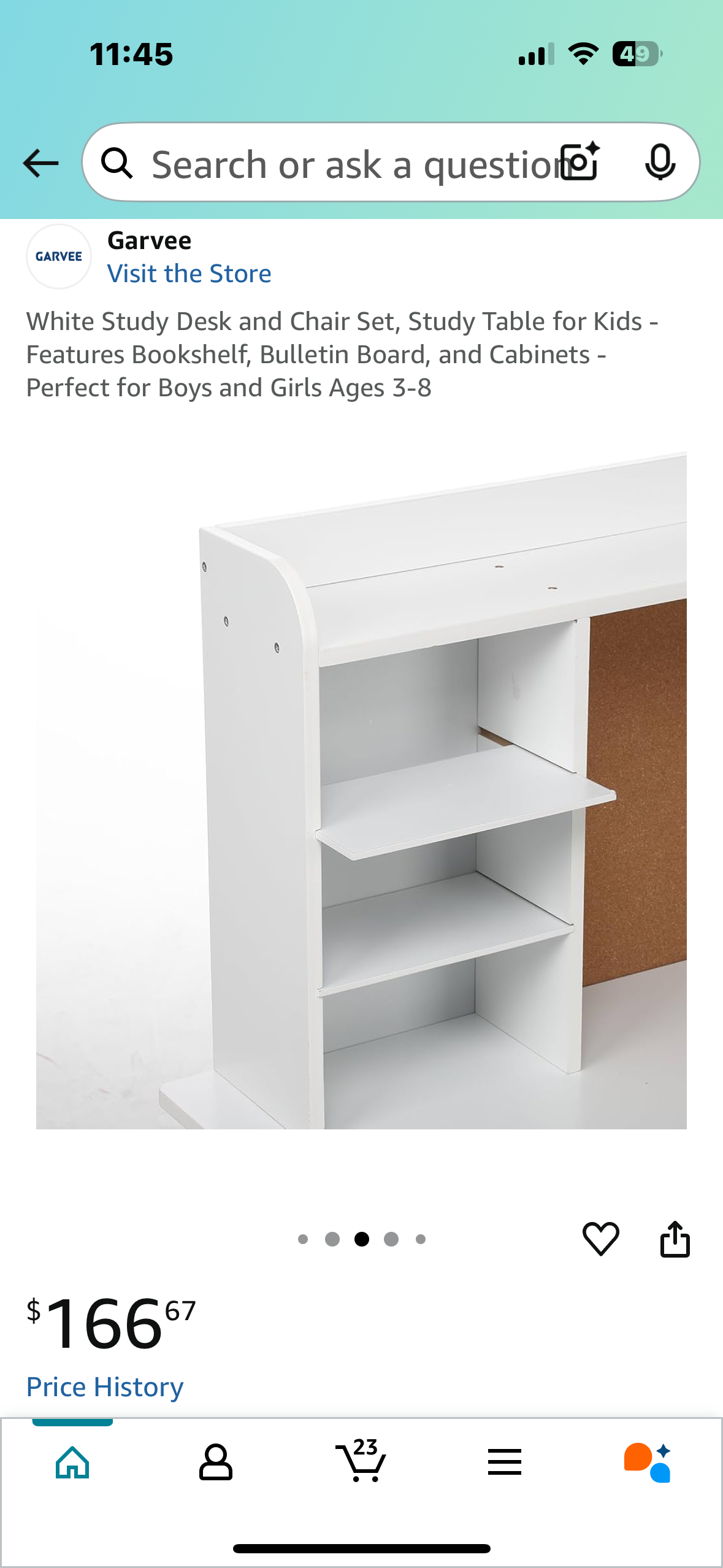 White Study Desk and Chair Set, Study Table for Kids - Features Bookshelf, Bulletin Board, and Cabinets - Perfect for Boys and Girls Ages 3-8 (B1039)