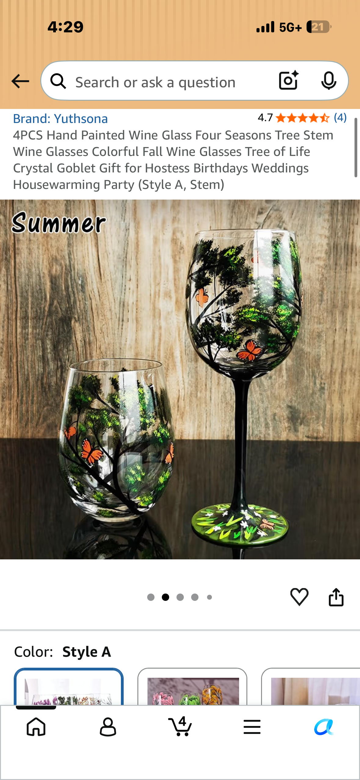 4PCS Hand Painted Wine Glasses, Four Seasons Tree Stem Wine Glasses, Colorful Fall Wine Glasses Tree of Life (Style A, Stem)