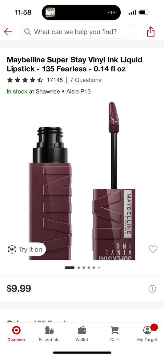 Maybelline Super Stay Vinyl Ink Liquid Lipstick - 135 Fearless - 0.14 fl oz
