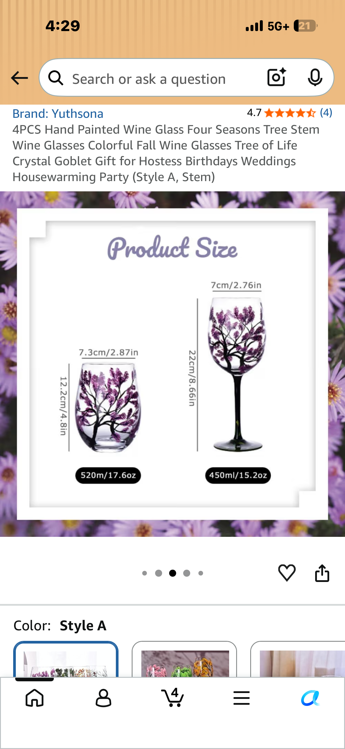 4PCS Hand Painted Wine Glasses, Four Seasons Tree Stem Wine Glasses, Colorful Fall Wine Glasses Tree of Life (Style A, Stem)