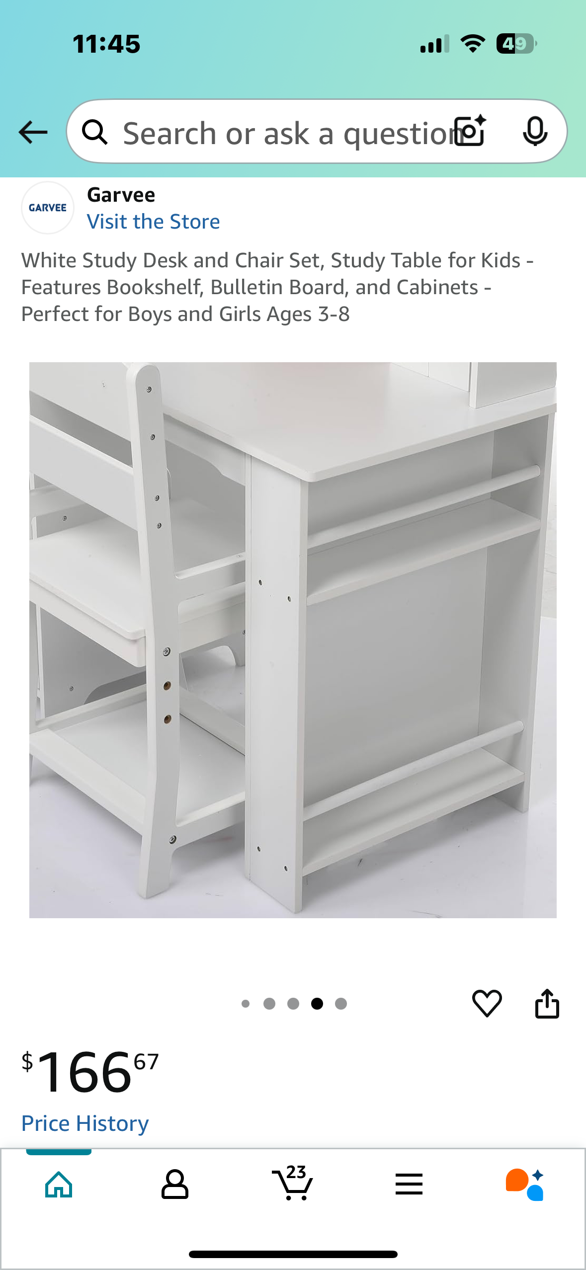White Study Desk and Chair Set, Study Table for Kids - Features Bookshelf, Bulletin Board, and Cabinets - Perfect for Boys and Girls Ages 3-8 (B1039)