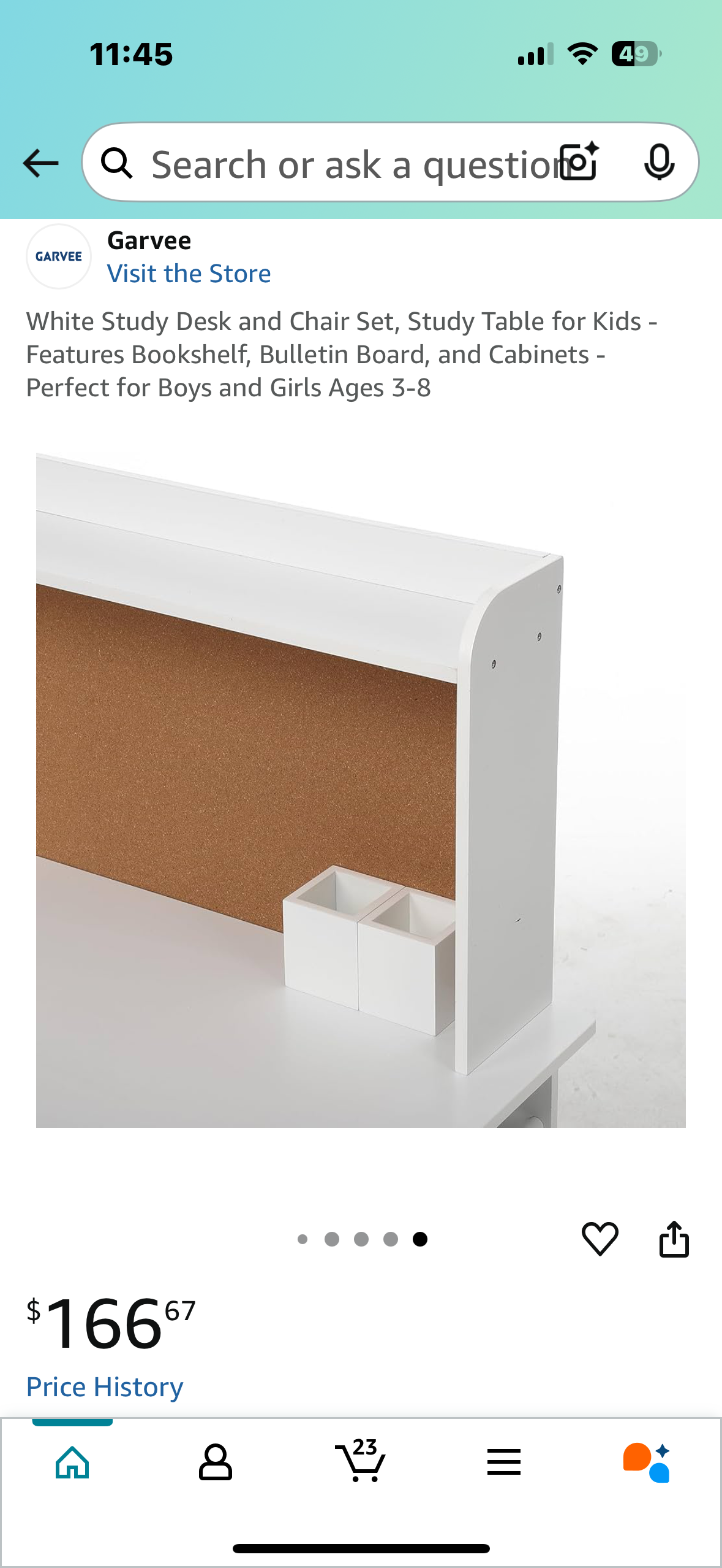 White Study Desk and Chair Set, Study Table for Kids - Features Bookshelf, Bulletin Board, and Cabinets - Perfect for Boys and Girls Ages 3-8 (B1039)
