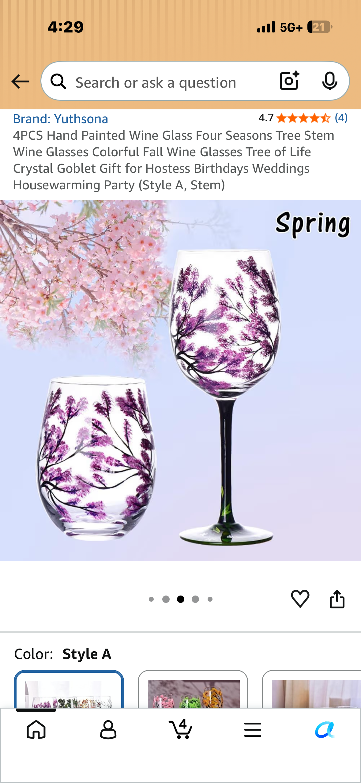 4PCS Hand Painted Wine Glasses, Four Seasons Tree Stem Wine Glasses, Colorful Fall Wine Glasses Tree of Life (Style A, Stem)