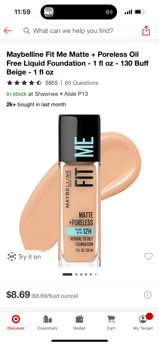 Maybelline Fit Me Matte + Poreless Oil Free Liquid Foundation - 1 fl oz - 130 Buff Beige - 1 fl oz