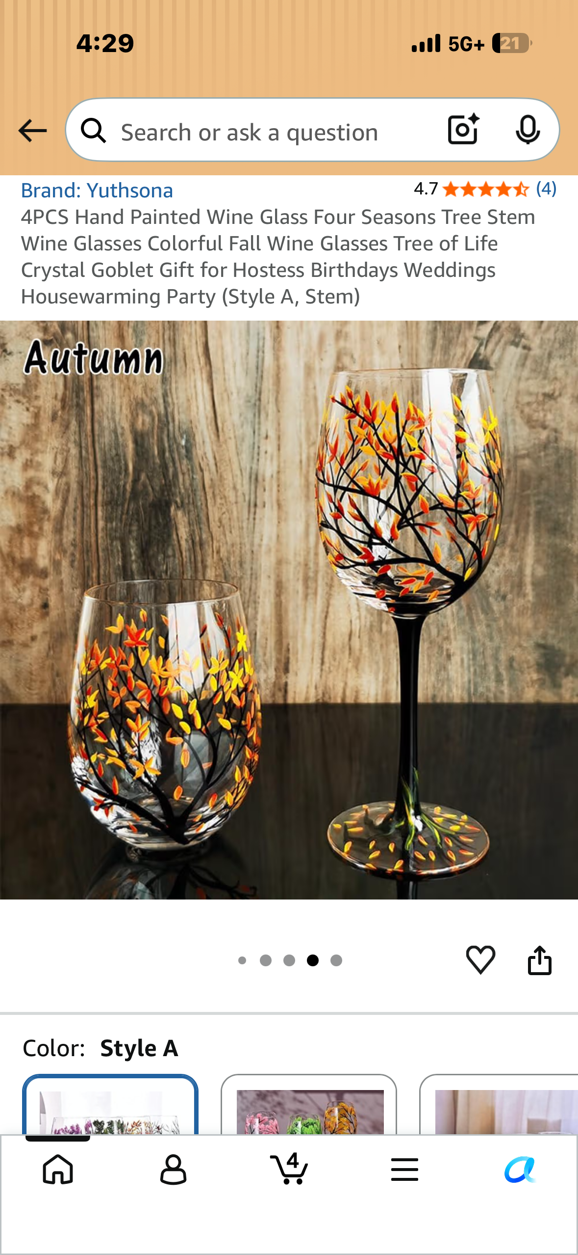 4PCS Hand Painted Wine Glasses, Four Seasons Tree Stem Wine Glasses, Colorful Fall Wine Glasses Tree of Life (Style A, Stem)