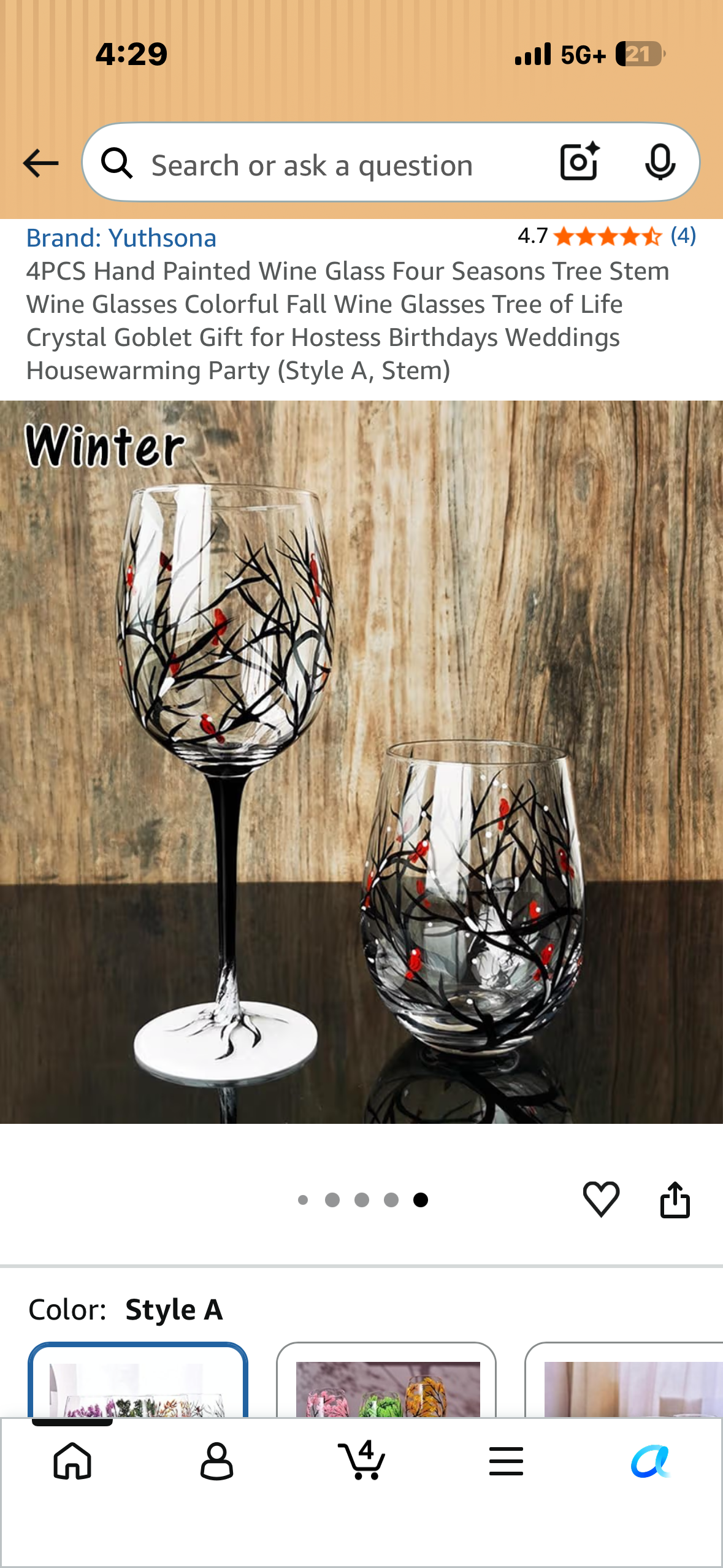 4PCS Hand Painted Wine Glasses, Four Seasons Tree Stem Wine Glasses, Colorful Fall Wine Glasses Tree of Life (Style A, Stem)