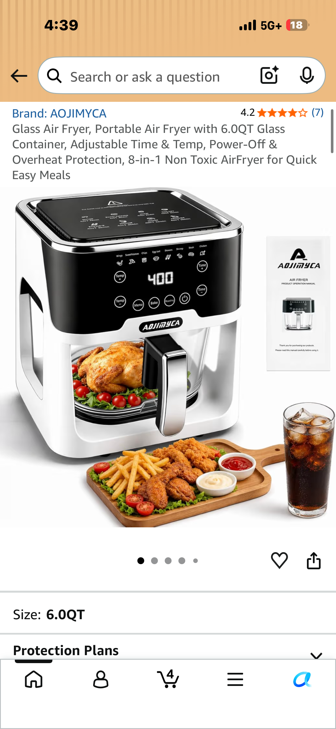 Portable Air Fryer with 6.0QT Glass Container, Adjustable Time & Temp, Power-Off & Overheat Protection, 8-in-1 Non Toxic AirFryer for Quick Easy Meals