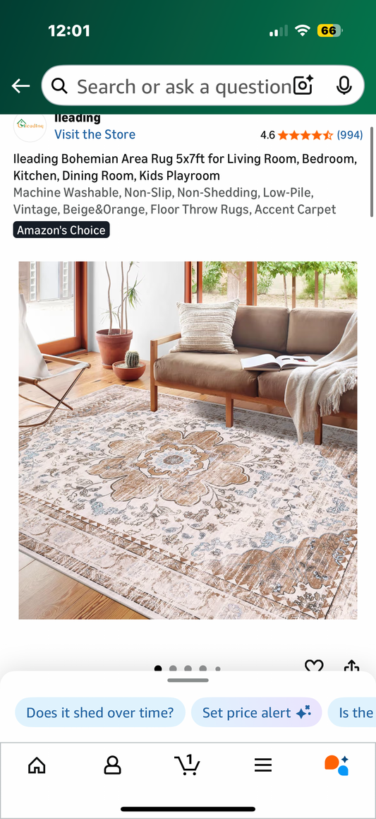 Ileading Bohemian Area Rug 5x7ft for Living Room, Bedroom, Kitchen, Dining Room, Kids Playroom
Machine Washable, Non-Slip, Non-Shedding, Low-Pile, Vintage, Beige&Orange, Floor Throw Rugs, Accent Carpet